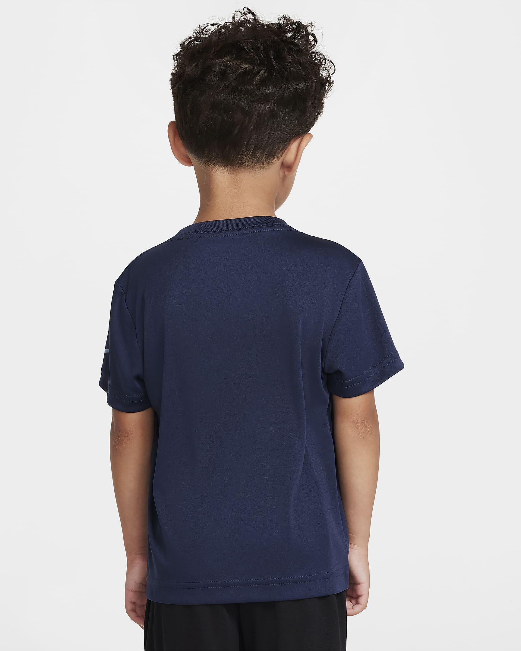 Playera Swoosh infantil Nike Dri-FIT "Just Do It" - Azul marino medianoche