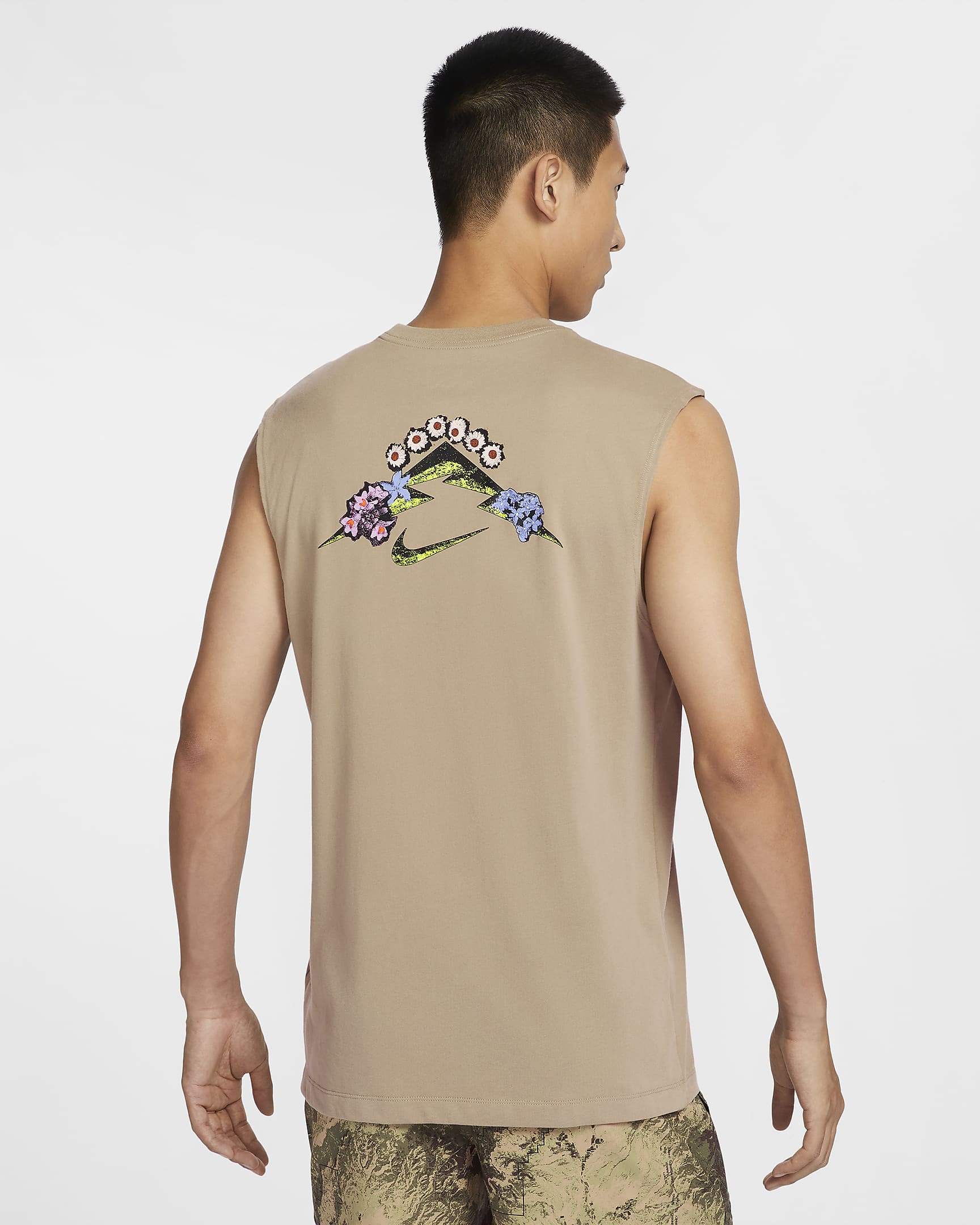 เสื้อยืดวิ่งแขนกุดผู้ชาย Dri-FIT Nike - Khaki