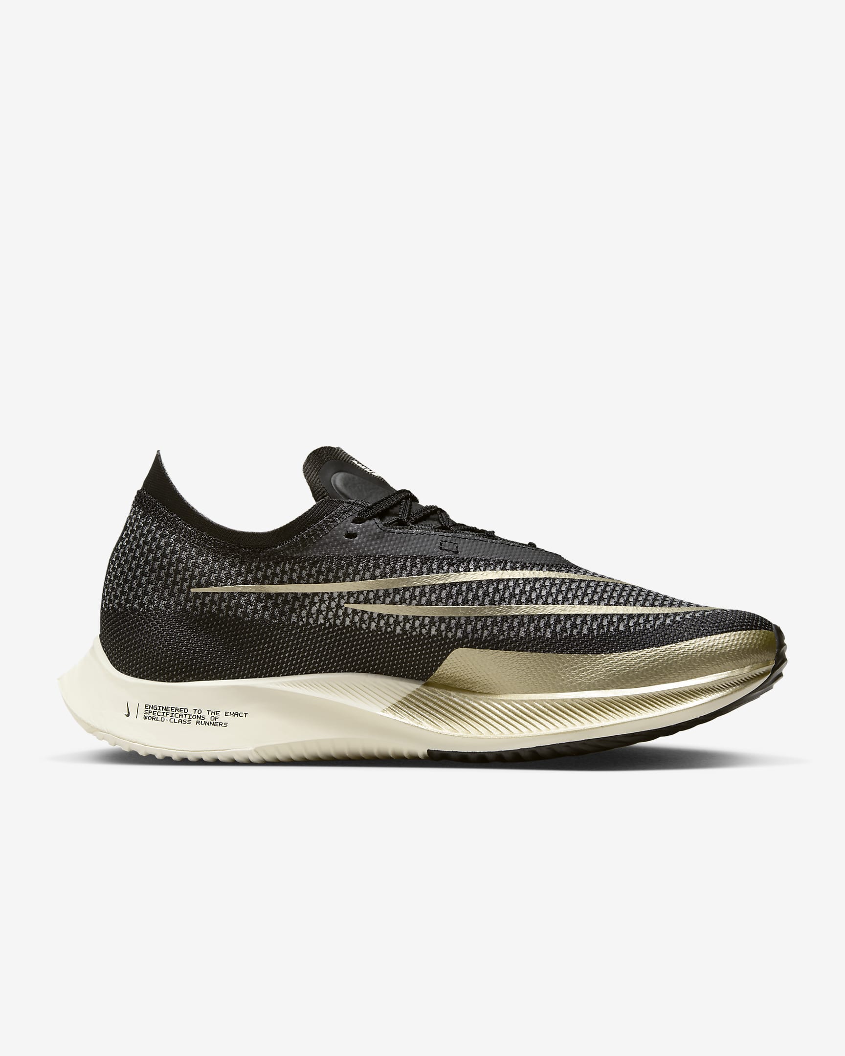 Tenis de carrera en carretera Nike Streakfly - Negro/Blanco/Vela/Oro metalizado con textura