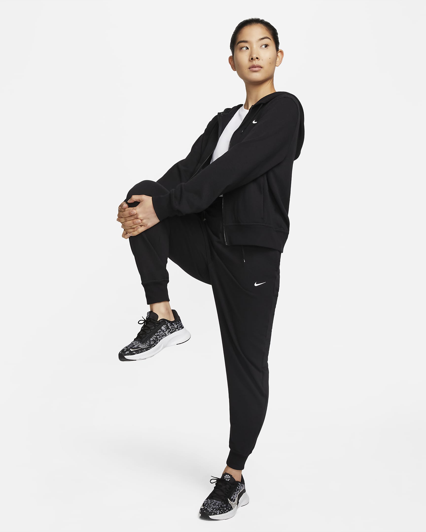 Nike Dri-FIT One Women's Full-Zip French Terry Hoodie - Black/White