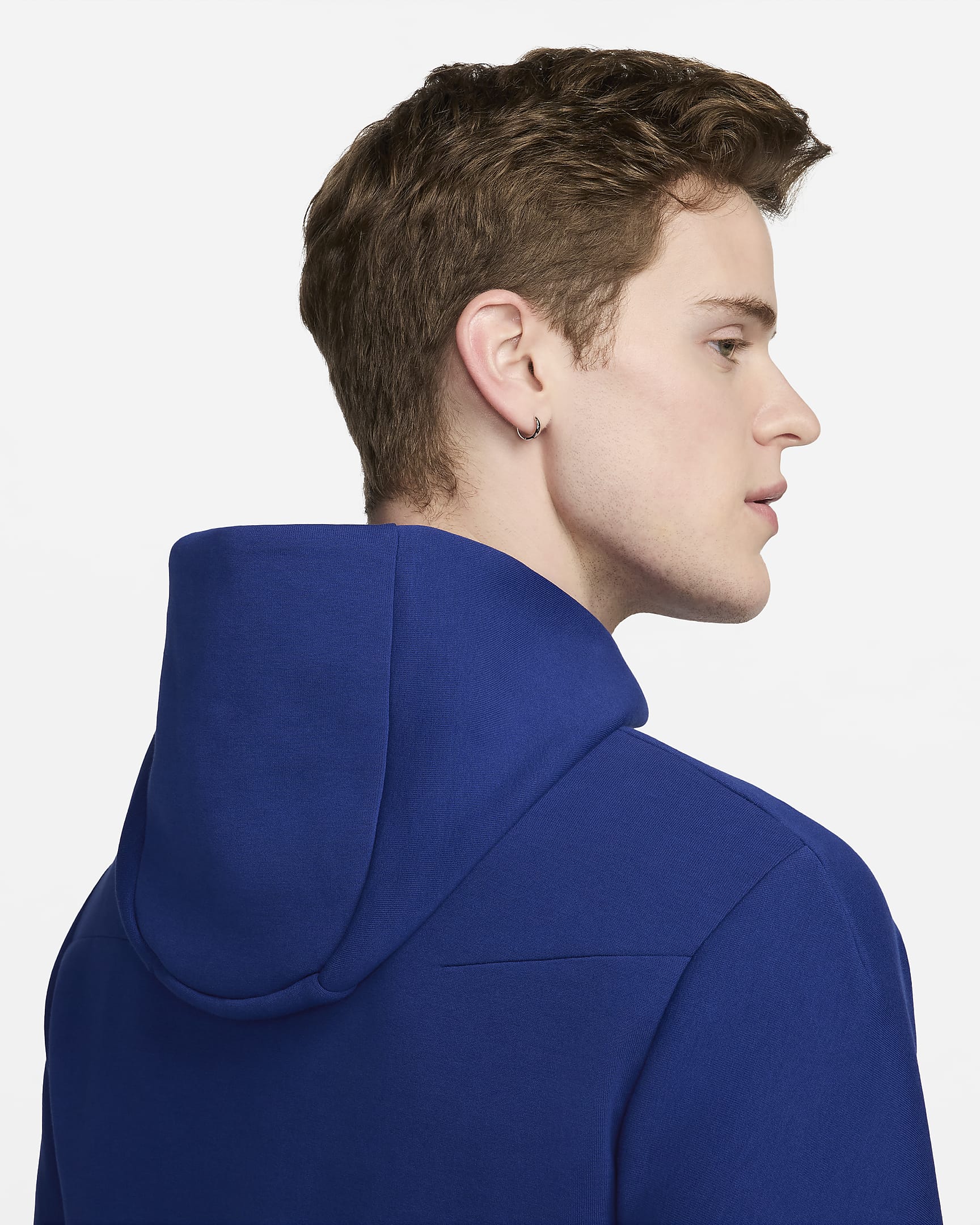 Pánská fotbalová mikina Nike Nizozemsko Tech Fleece Windrunner s kapucí a zipem po celé délce - Deep Royal Blue/Safety Orange