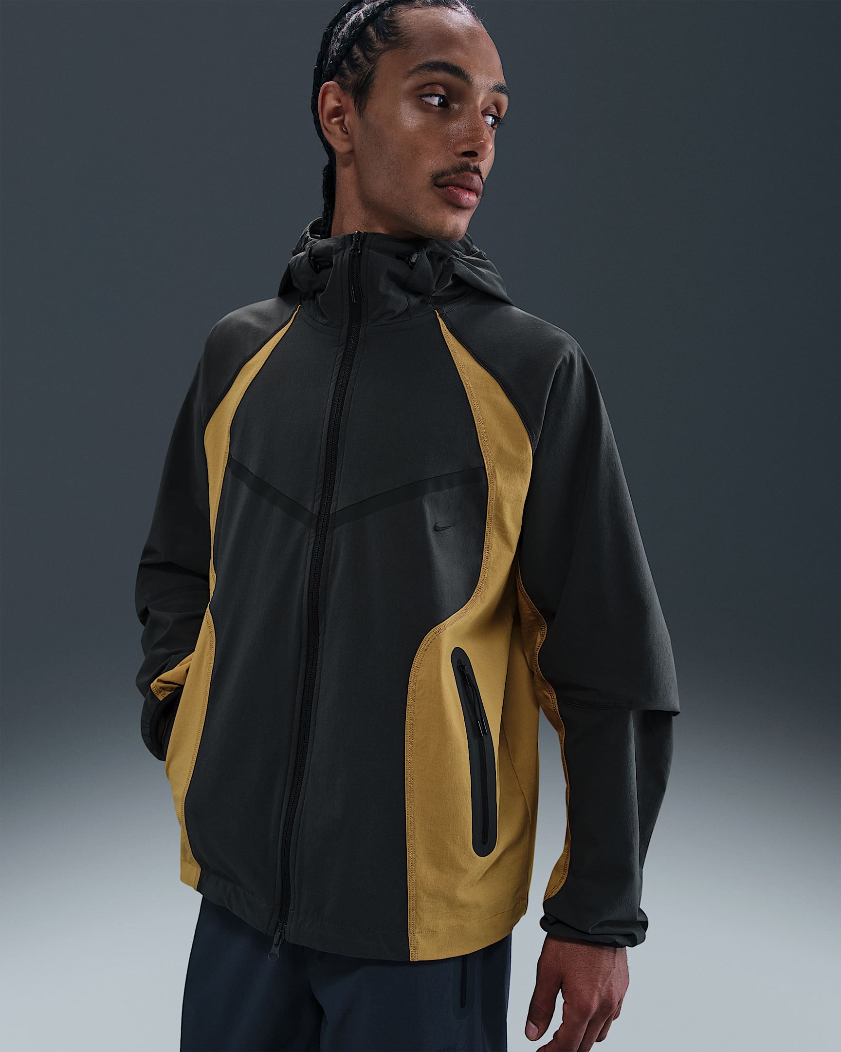 Nike Tech Men's Dri-FIT Woven Color-Block Windrunner Oversized Jacket - Anthracite/Ochre/Black