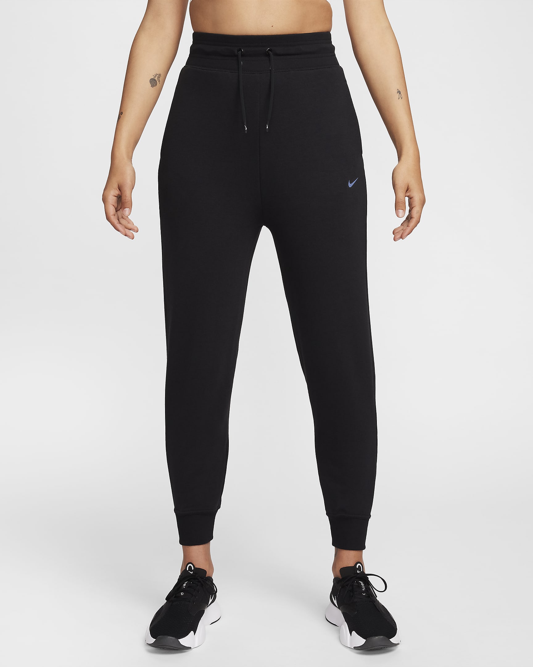 Joggers de French Terry de cintura alta de 7/8 para mujer Nike Dri-FIT One - Negro/Blanco