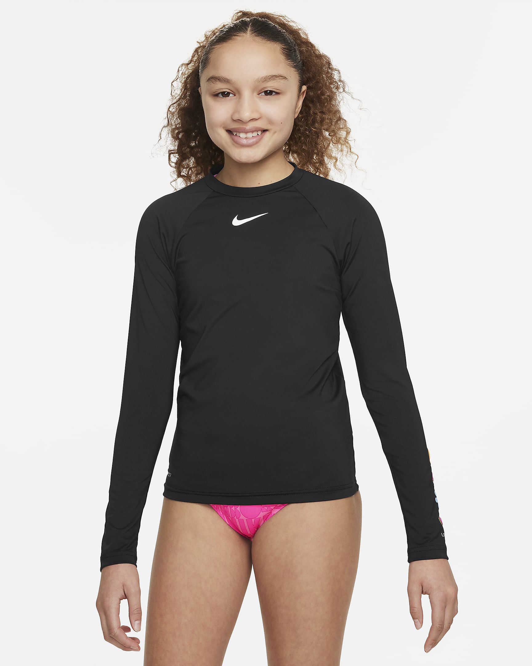 Playera Hydroguard de manga larga para niña talla grande Nike Swim Charms - Negro