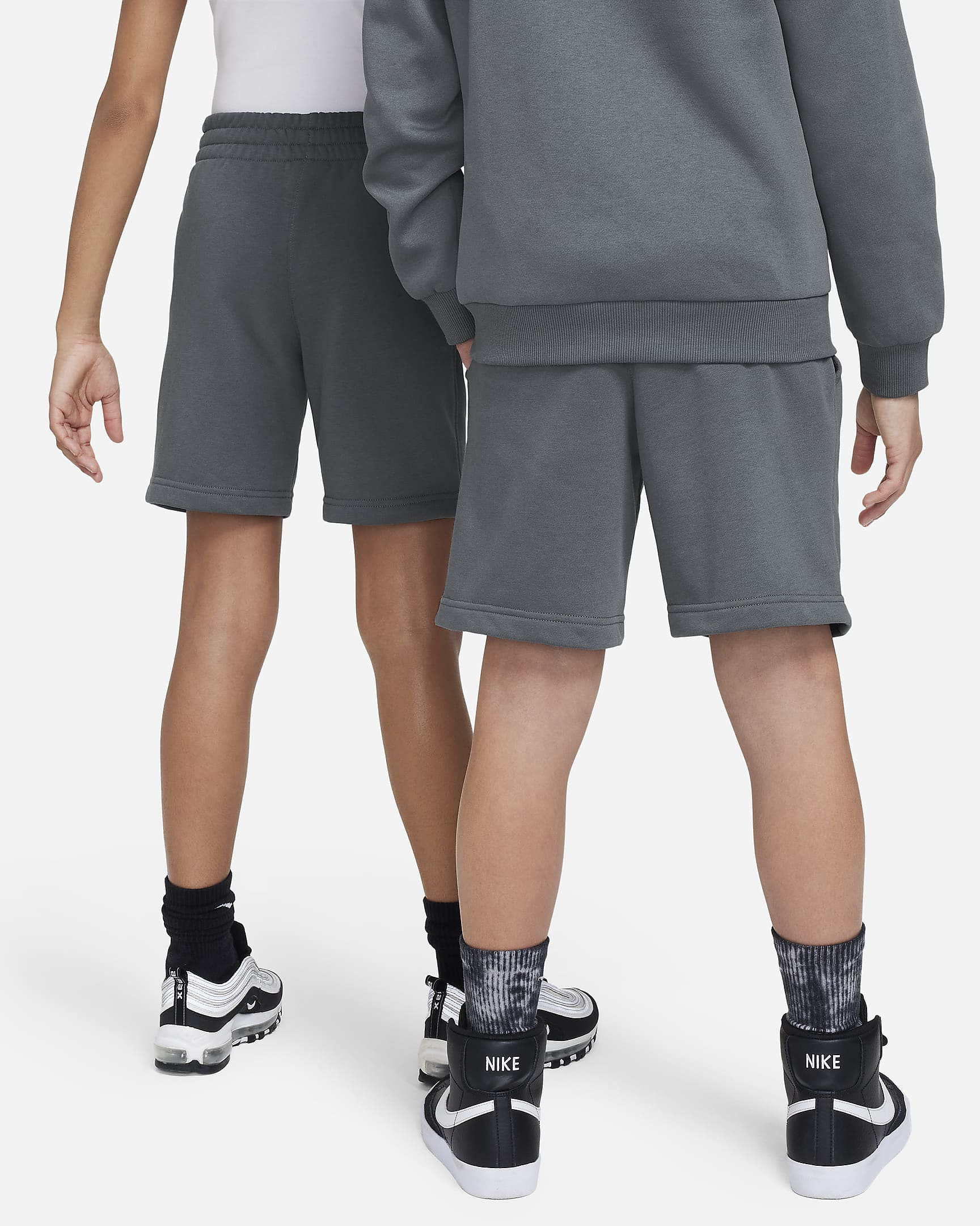 Nike Sportswear Club Fleece Older Kids' French Terry Shorts - Iron Grey/Sunset Pulse