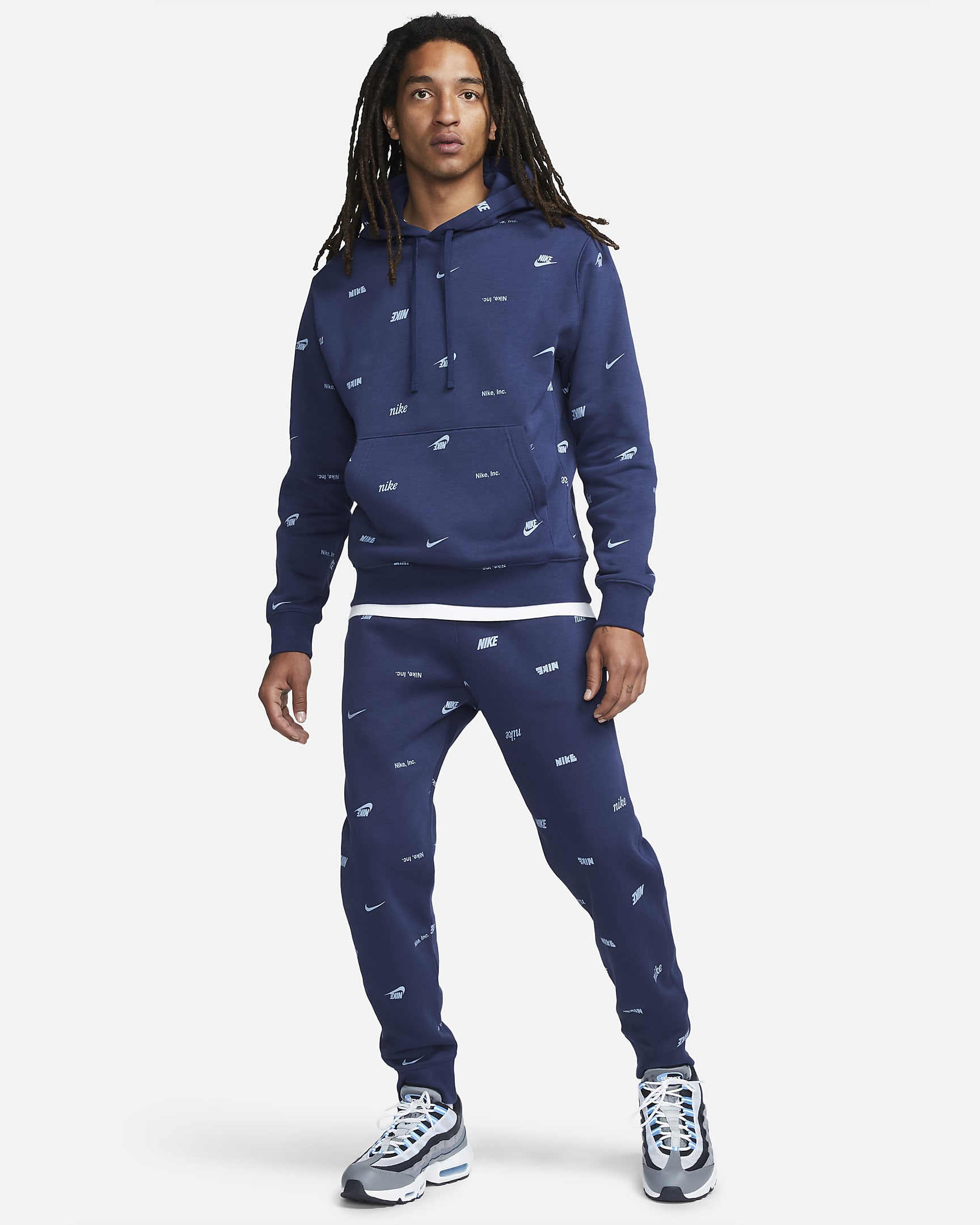 Nike Club Fleece Men's Allover Print Pullover Hoodie - Midnight Navy/Ashen Slate