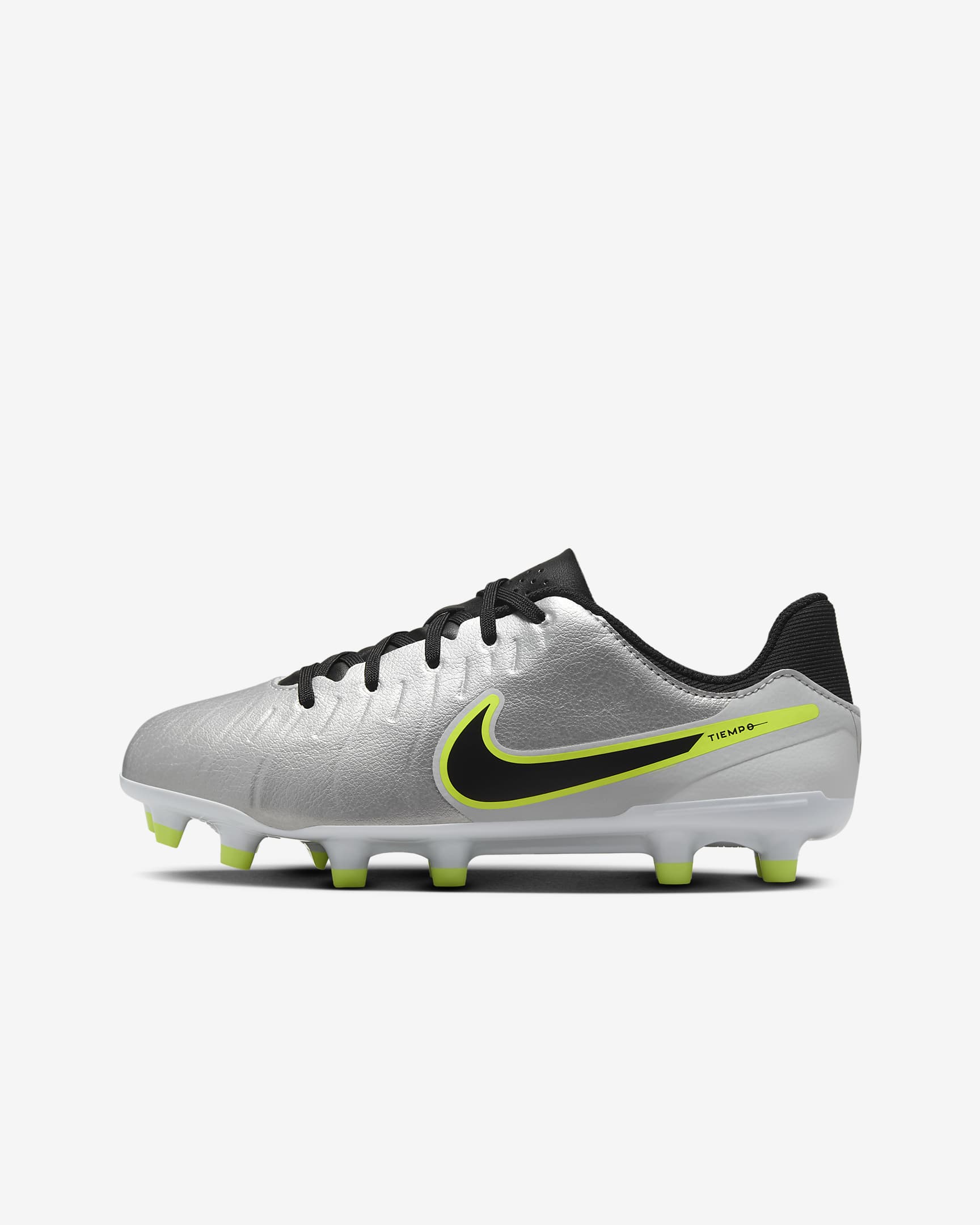 Nike Jr. Tiempo Legend 10 Academy Younger/Older Kids' Multi-Ground Low-Top Football Boot - Metallic Silver/Volt/Black