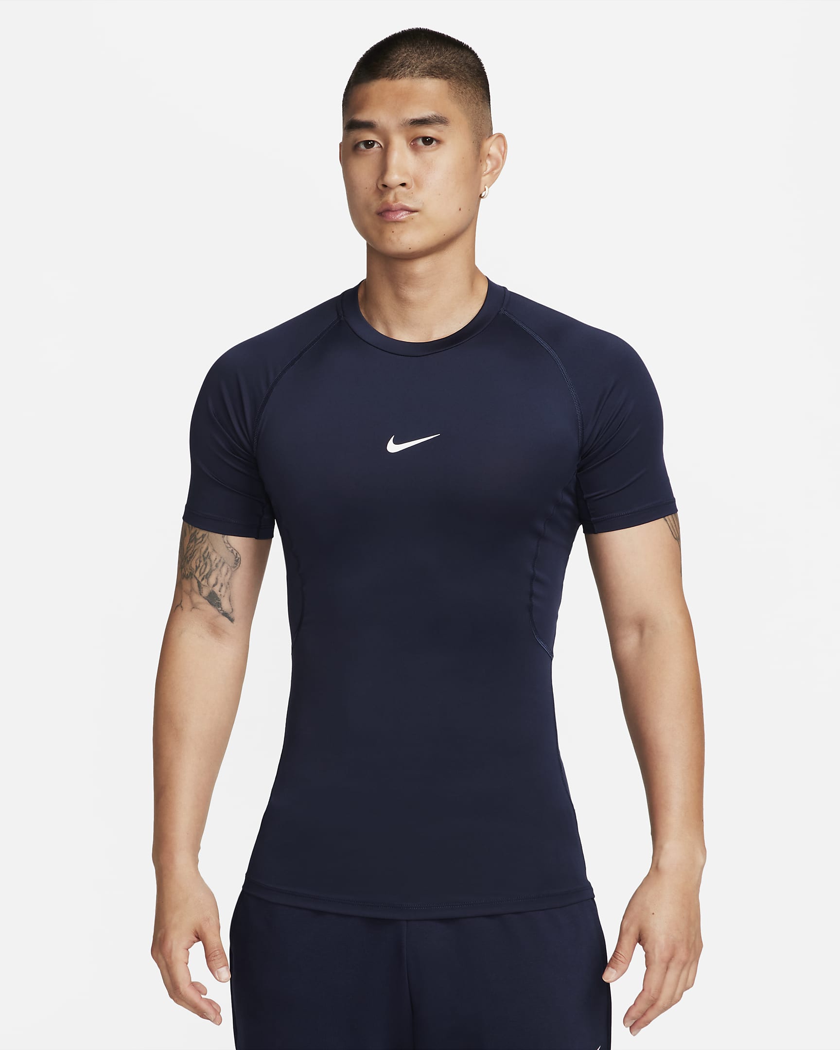 Nike Pro Men's Dri-FIT Tight Short-Sleeve Fitness Top - Obsidian/White