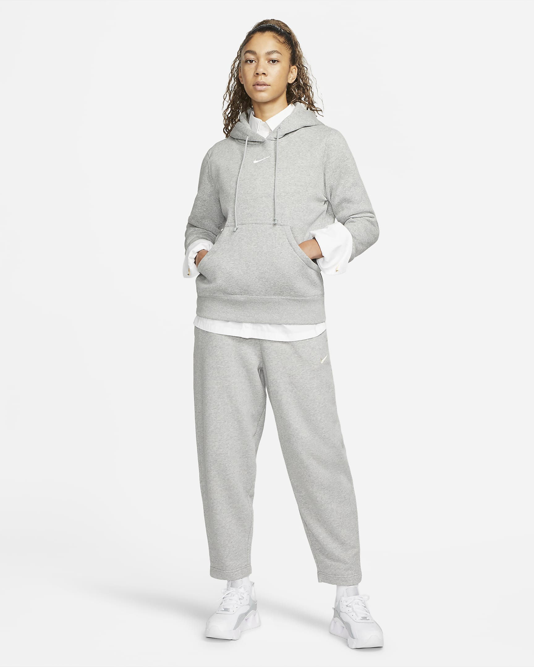 Nike Sportswear Phoenix Fleece Women's Pullover Hoodie - Dark Grey Heather/Sail