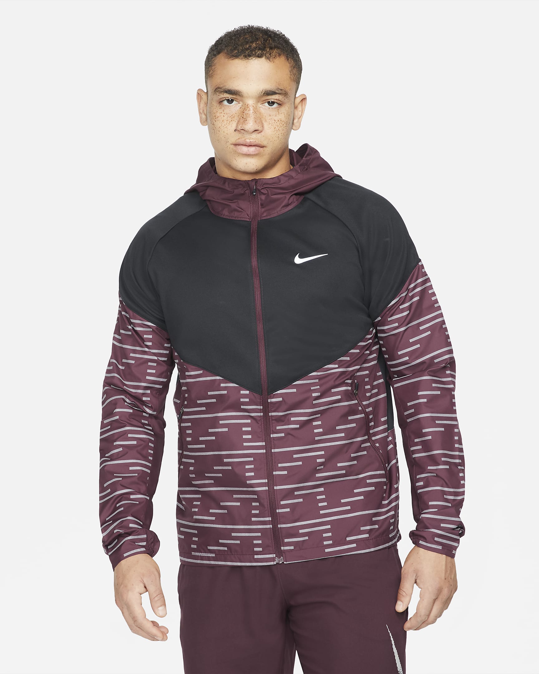 Chamarra de running para hombre Nike Therma-FIT Repel Run Division Miler - Burdeos enérgico/Negro/Burdeos enérgico