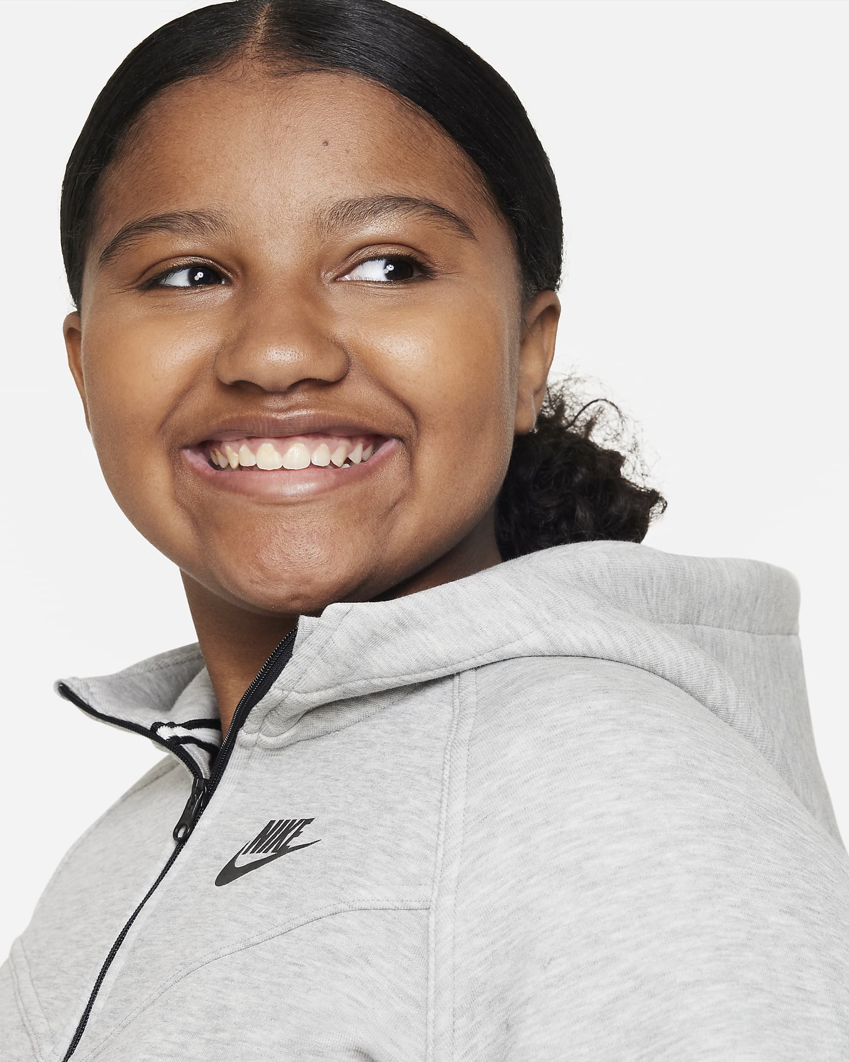 Huvtröja med hel dragkedja Nike Sportswear Tech Fleece för ungdom (tjejer) (utökade storlekar) - Dark Grey Heather/Svart/Svart