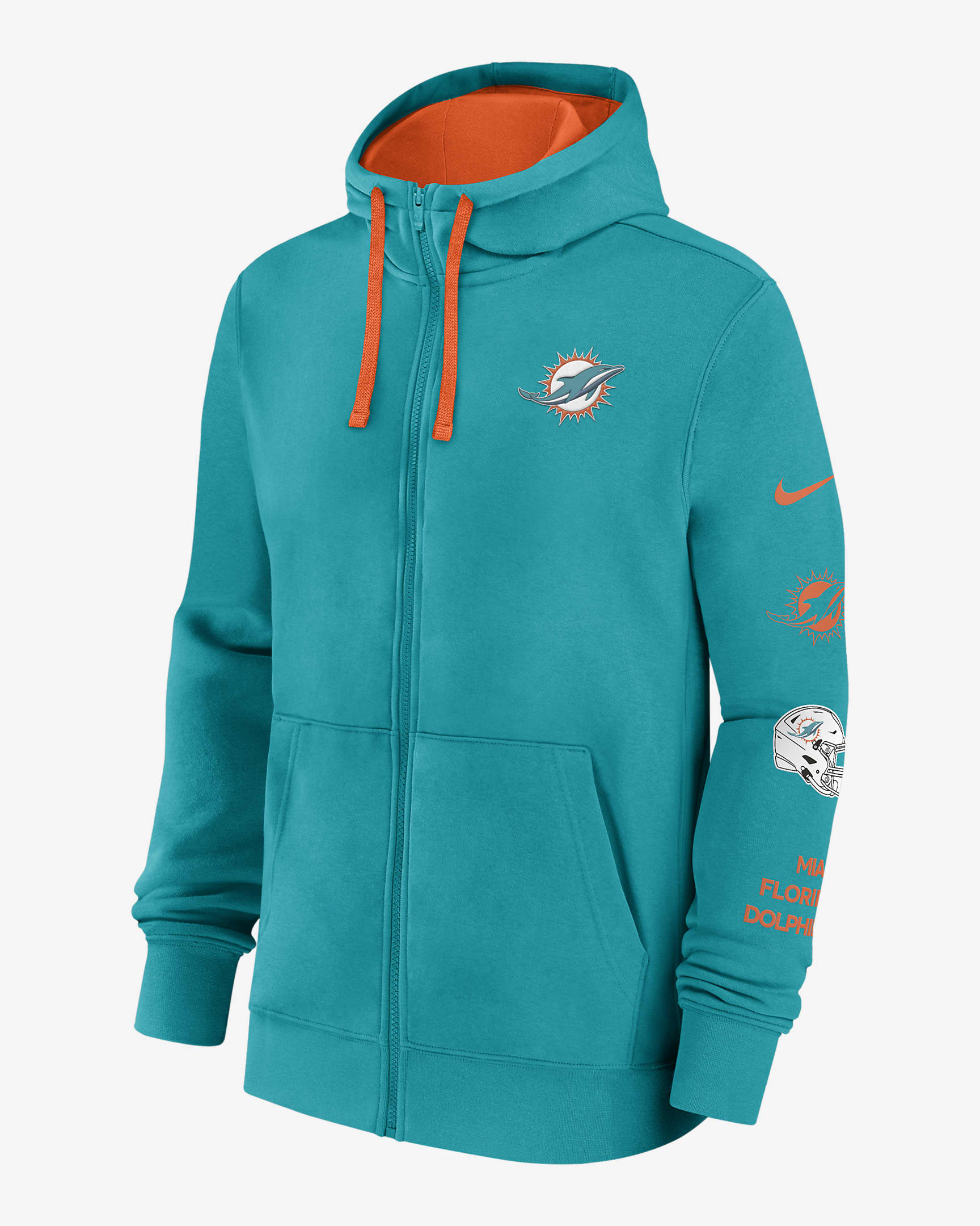 Miami Dolphins Club Men's Nike NFL FullZip Hoodie.