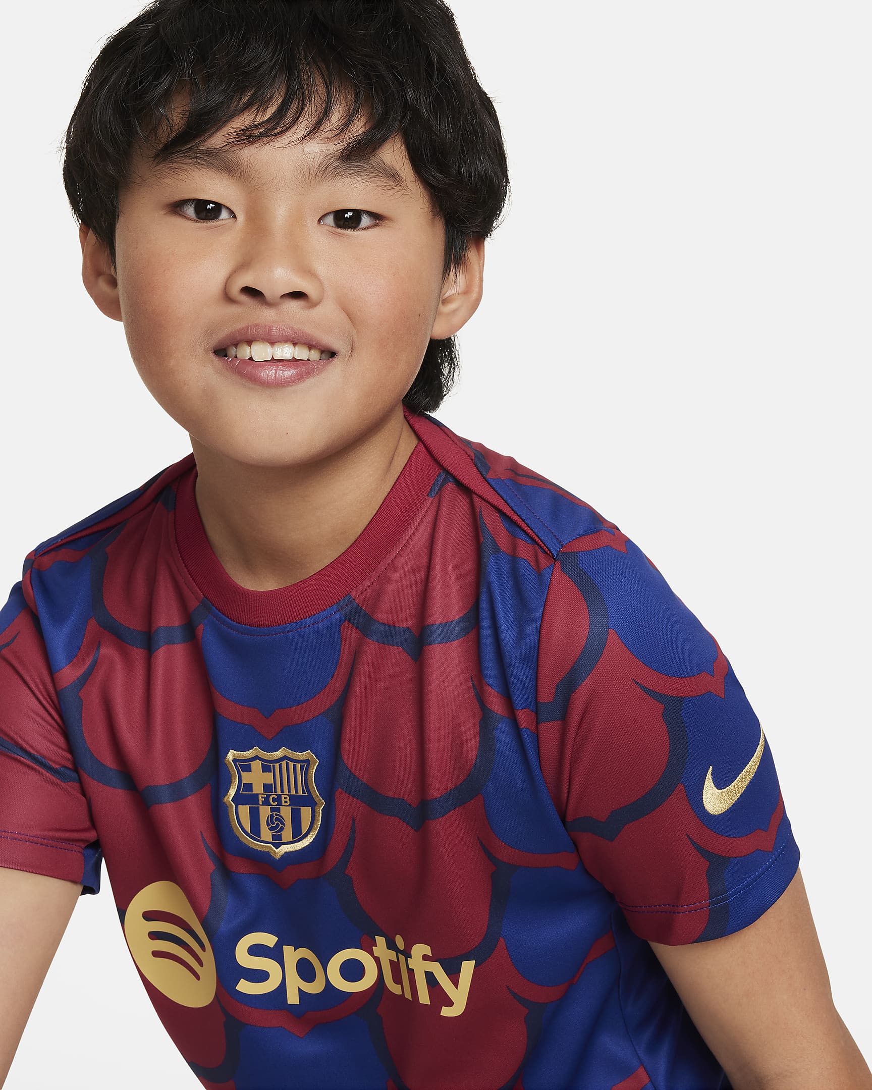 FC Barcelona Academy Pro Big Kids' Nike Dri-FIT Soccer Pre-Match Top - Deep Royal Blue/Deep Royal Blue/Noble Red/Club Gold