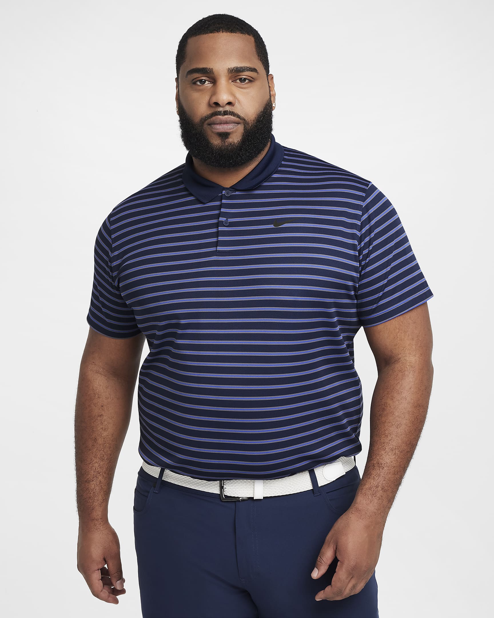 Nike Dri-FIT Victory gestreiftes Golf-Poloshirt für Herren - Midnight Navy/Schwarz