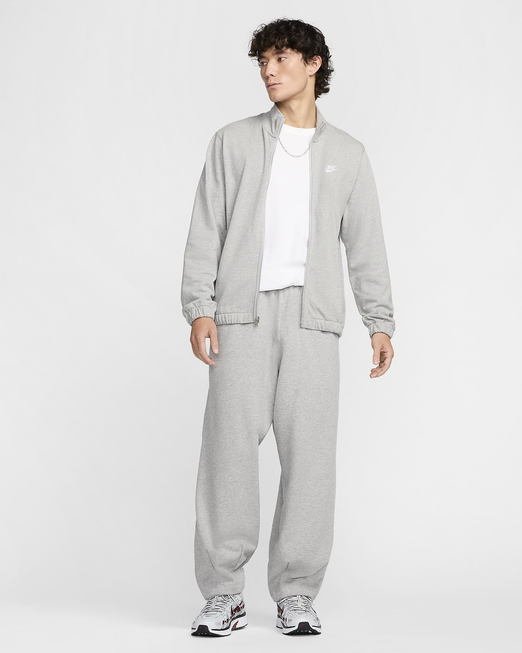 Nike Club Fleece Men's Oversized French Terry Pants - Dark Grey Heather/Light Smoke Grey/White