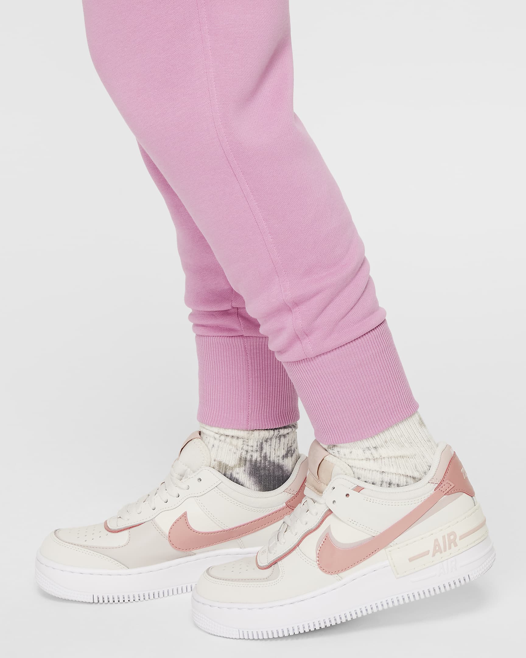 Nike Sportswear Club Fleece Older Kids' (Girls') High-Waisted Fitted Trousers - Magic Flamingo/Magic Flamingo/White