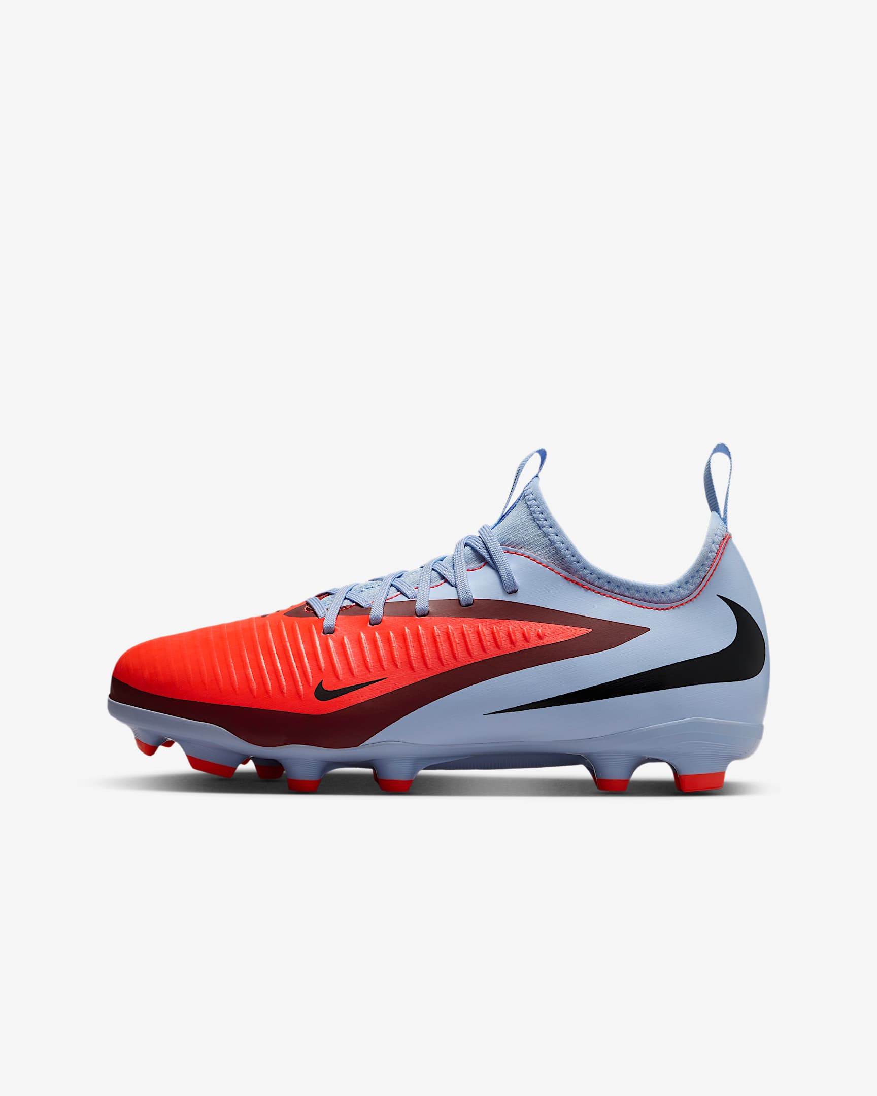 Nike Jr. Phantom 6 Low Academy Botas de fútbol multisuperficie - Royal Tint/Negro/Carmesí brillante