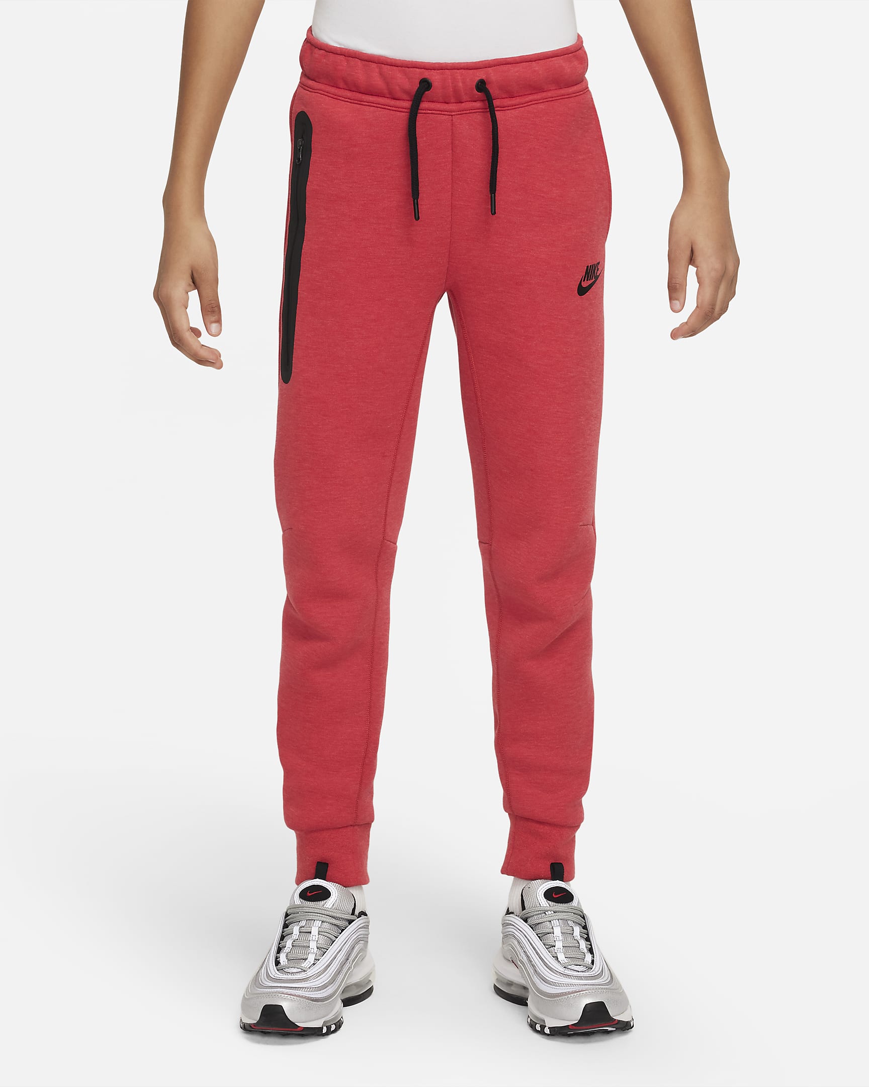 Tepláky Nike Sportswear Tech Fleece pro větší děti (chlapce) - Light University Red Heather/Černá/Černá