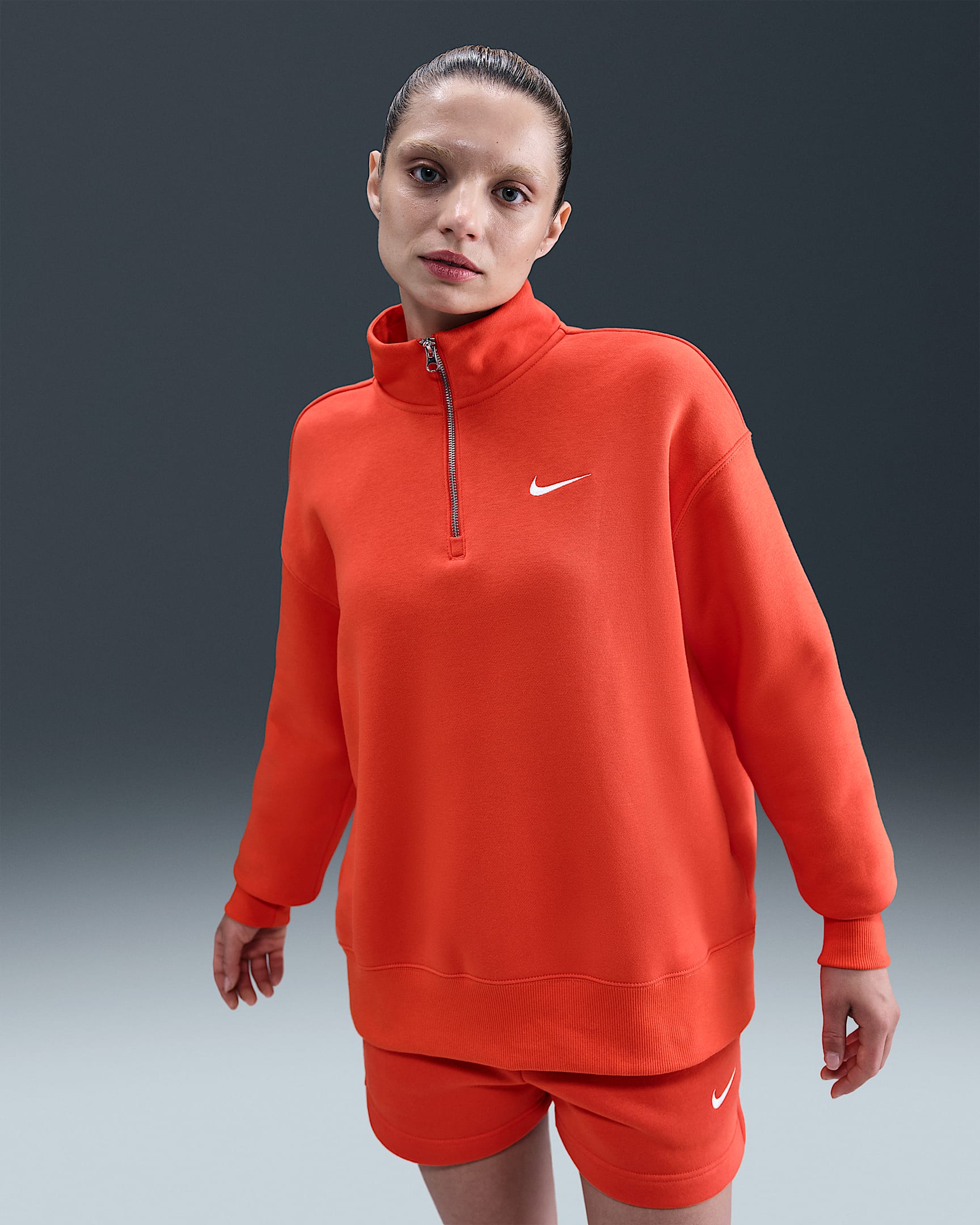 Nike Sportswear Phoenix Fleece Women's Oversized 1/4-Zip Long Sweatshirt - Picante Red/Sail