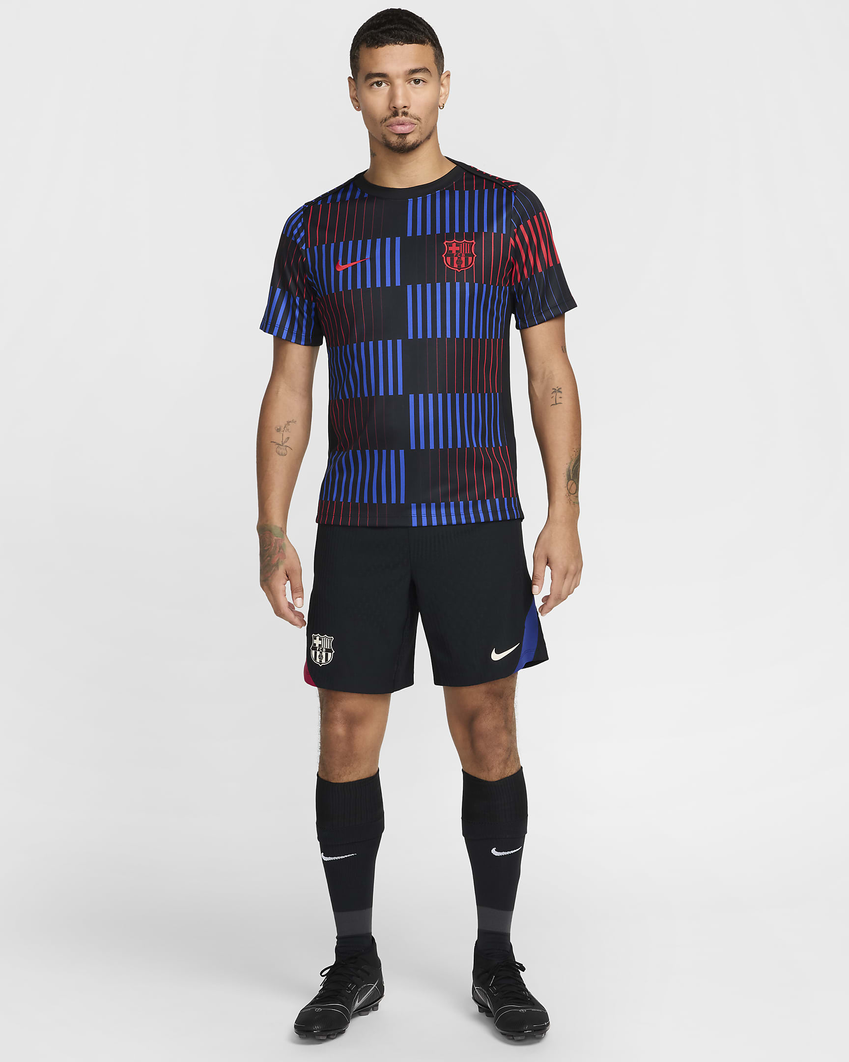 FC Barcelona Academy Pro Away Nike Dri-FIT Pre-Match Kurzarm-Fußballoberteil (Herren) - Schwarz/Schwarz/University Red