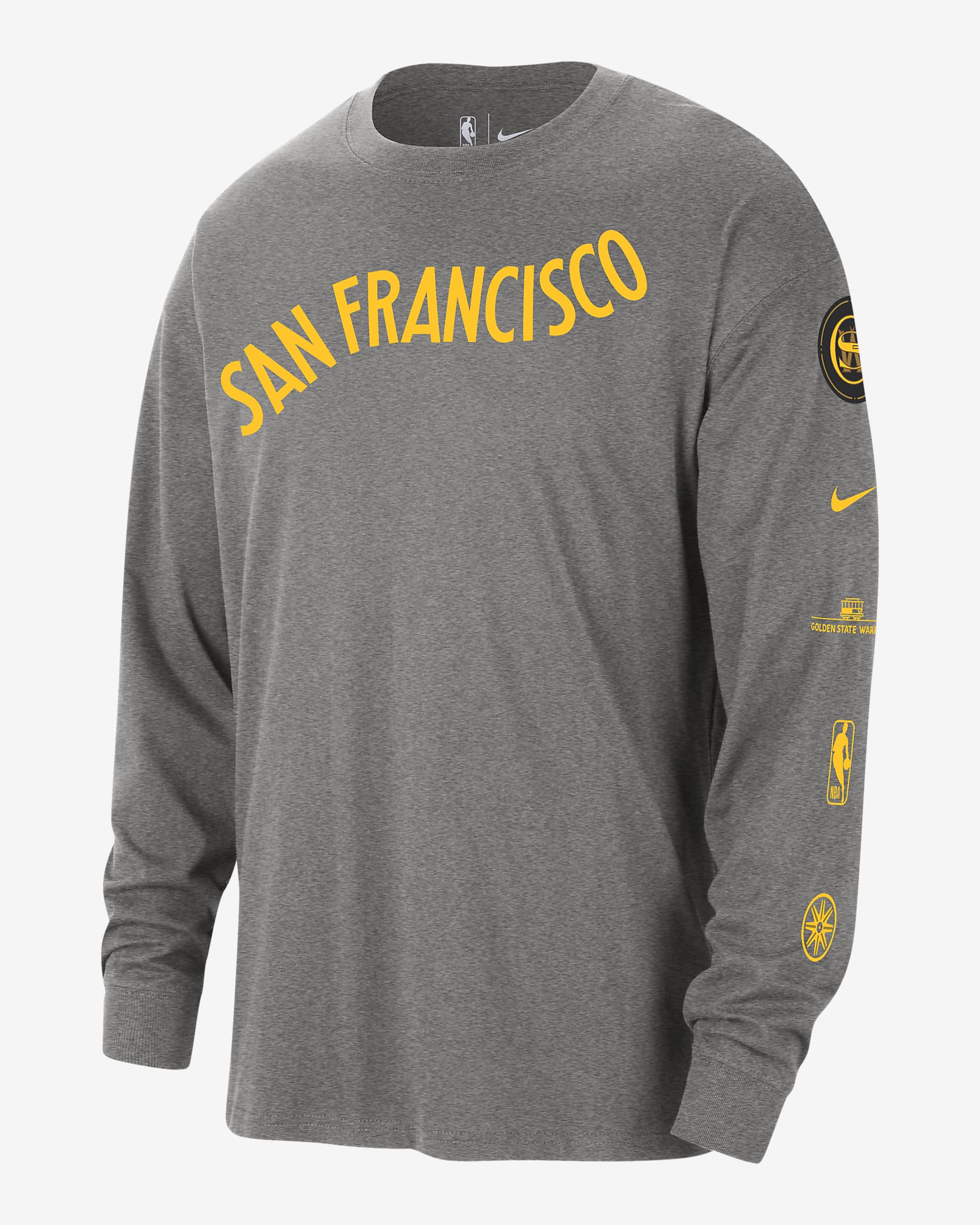 Golden State Warriors 2023/24 City Edition Men's Nike NBA Max90 Long-Sleeve T-Shirt - Dark Grey Heather