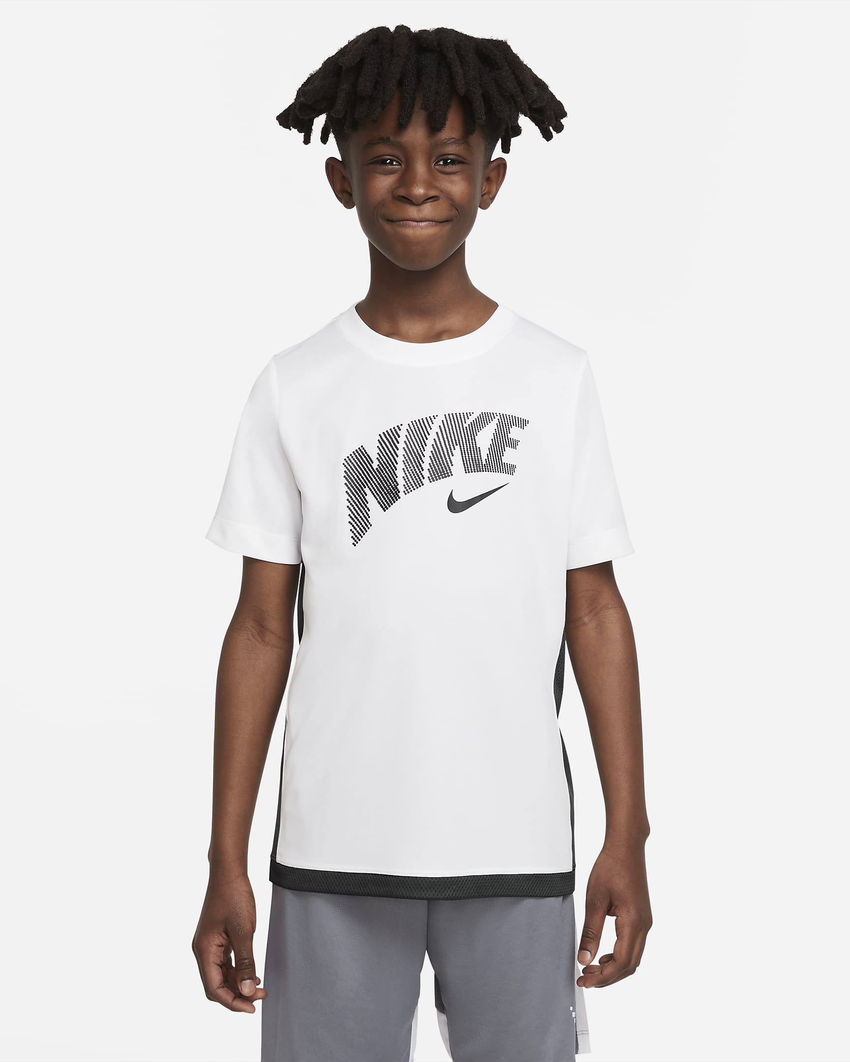 Nike Dri-FIT Trophy Older Kids' (Boys') Graphic Training Top - White/Smoke Grey/Black