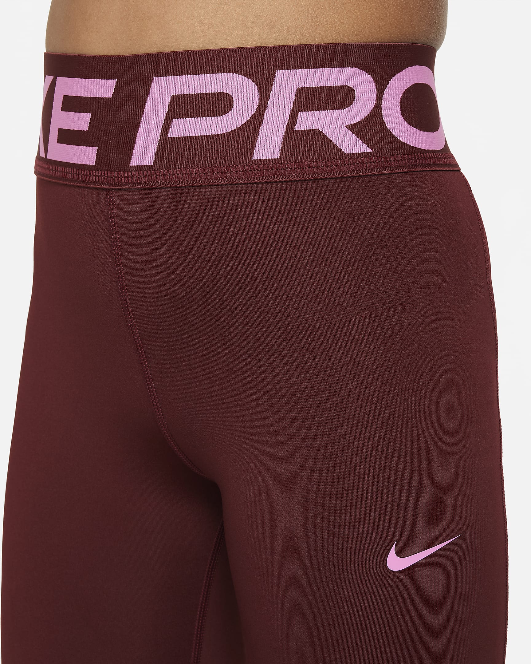 Nike Pro Girls' Dri-FIT Leggings - Dark Team Red/Playful Pink
