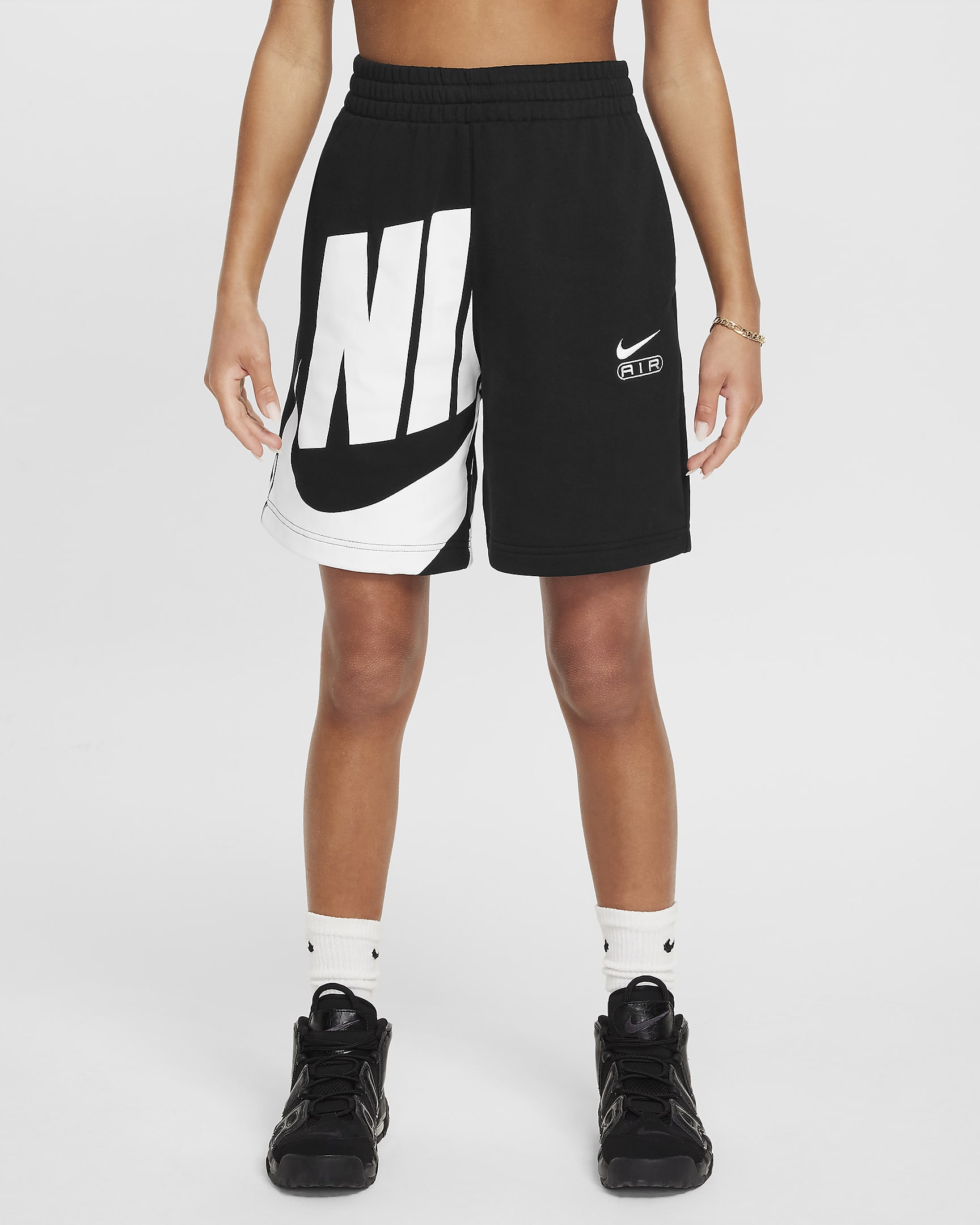 Nike Air Girls' French Terry Shorts - Black/White