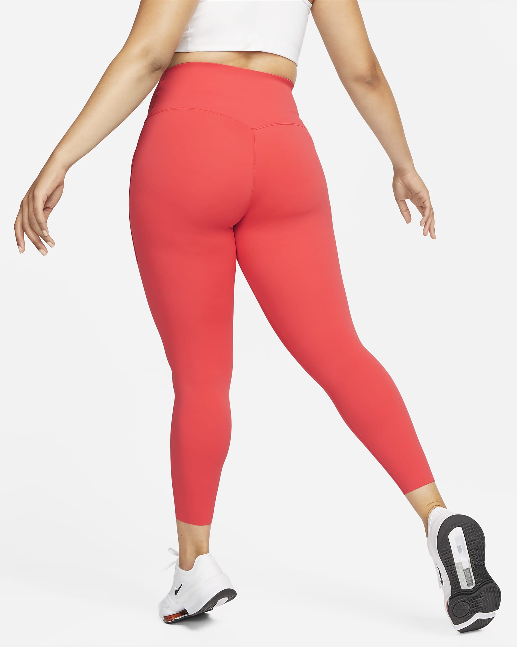 Nike Universa Women's Medium-Support High-Waisted 7/8 Leggings with Pockets - Ember Glow/Black