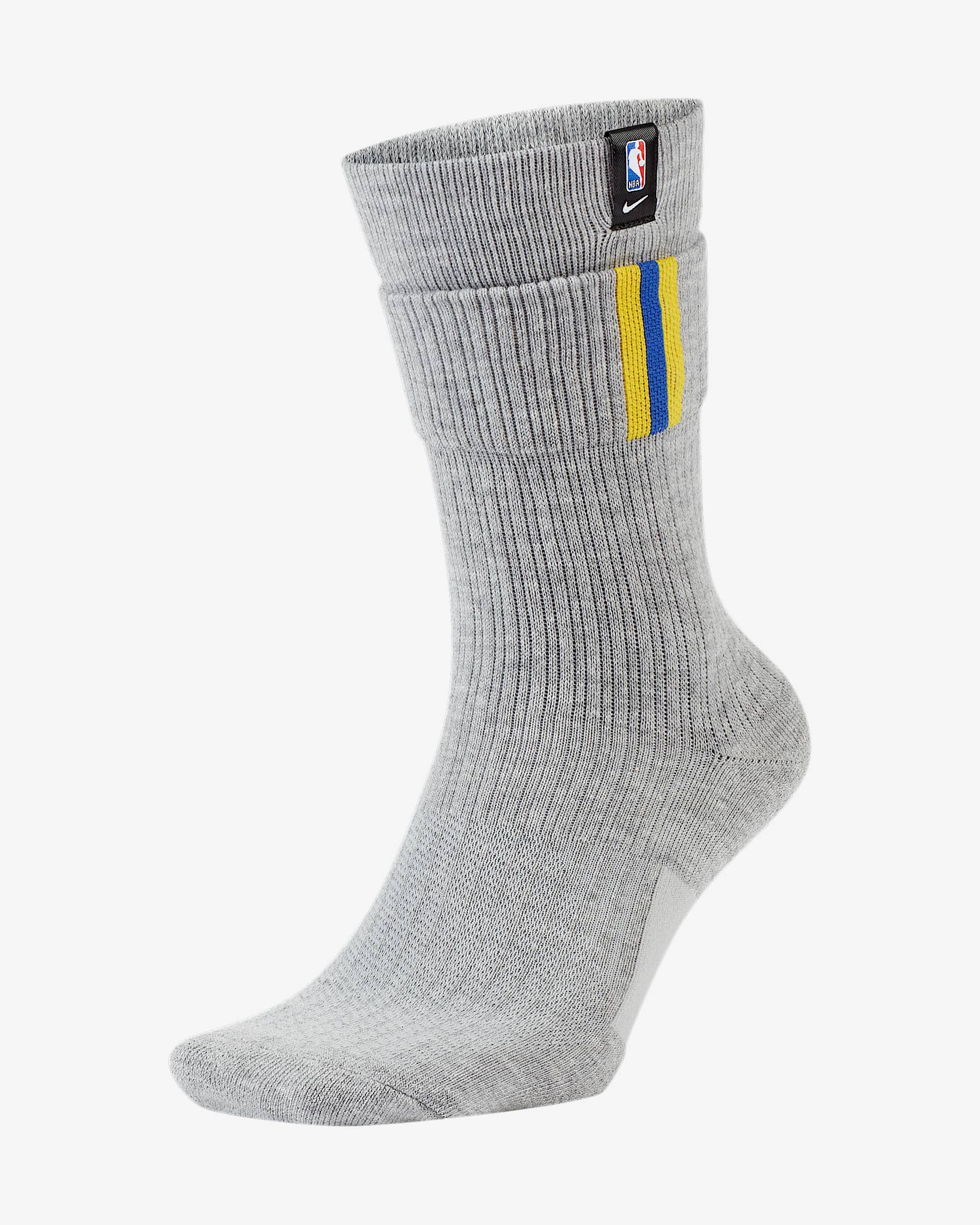 Calcetines largos Nike NBA de los Golden State Warriors Courtside - Gris oscuro jaspeado/Amarillo/Blanco