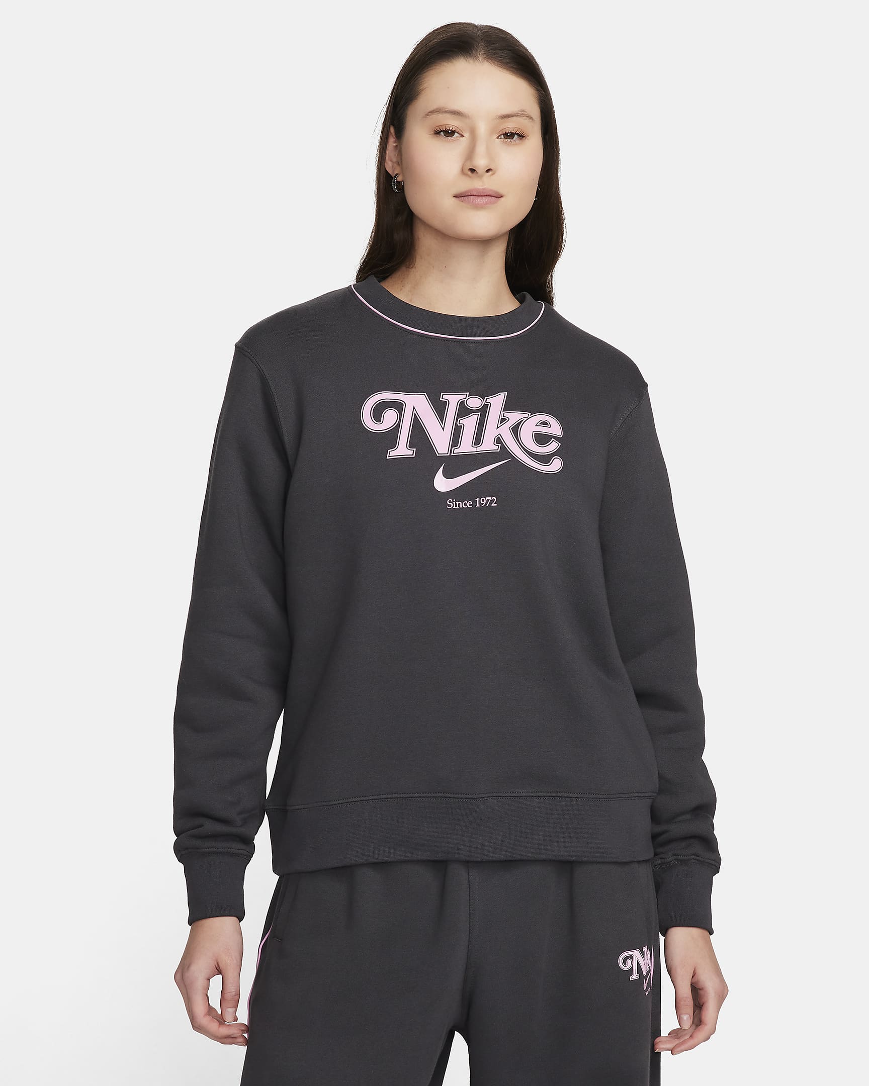 Nike Sportswear sweatshirt van fleece met ronde hals voor dames - Anthracite