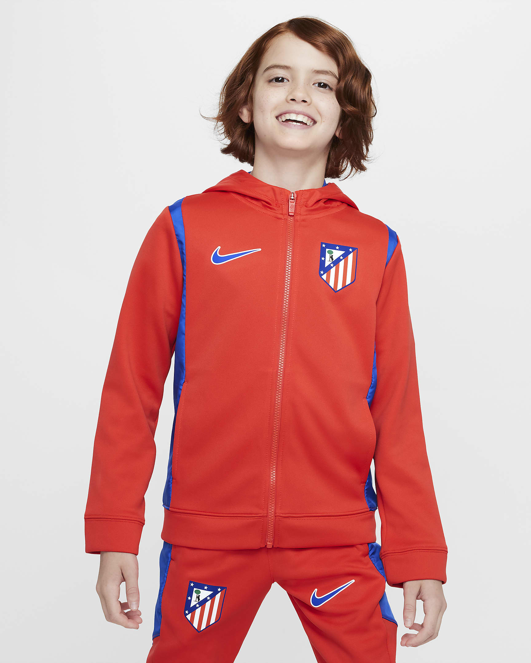 Tuta da calcio in tessuto Nike Atlético de Madrid per ragazzo/a – Home - Light Crimson/Game Royal/Game Royal