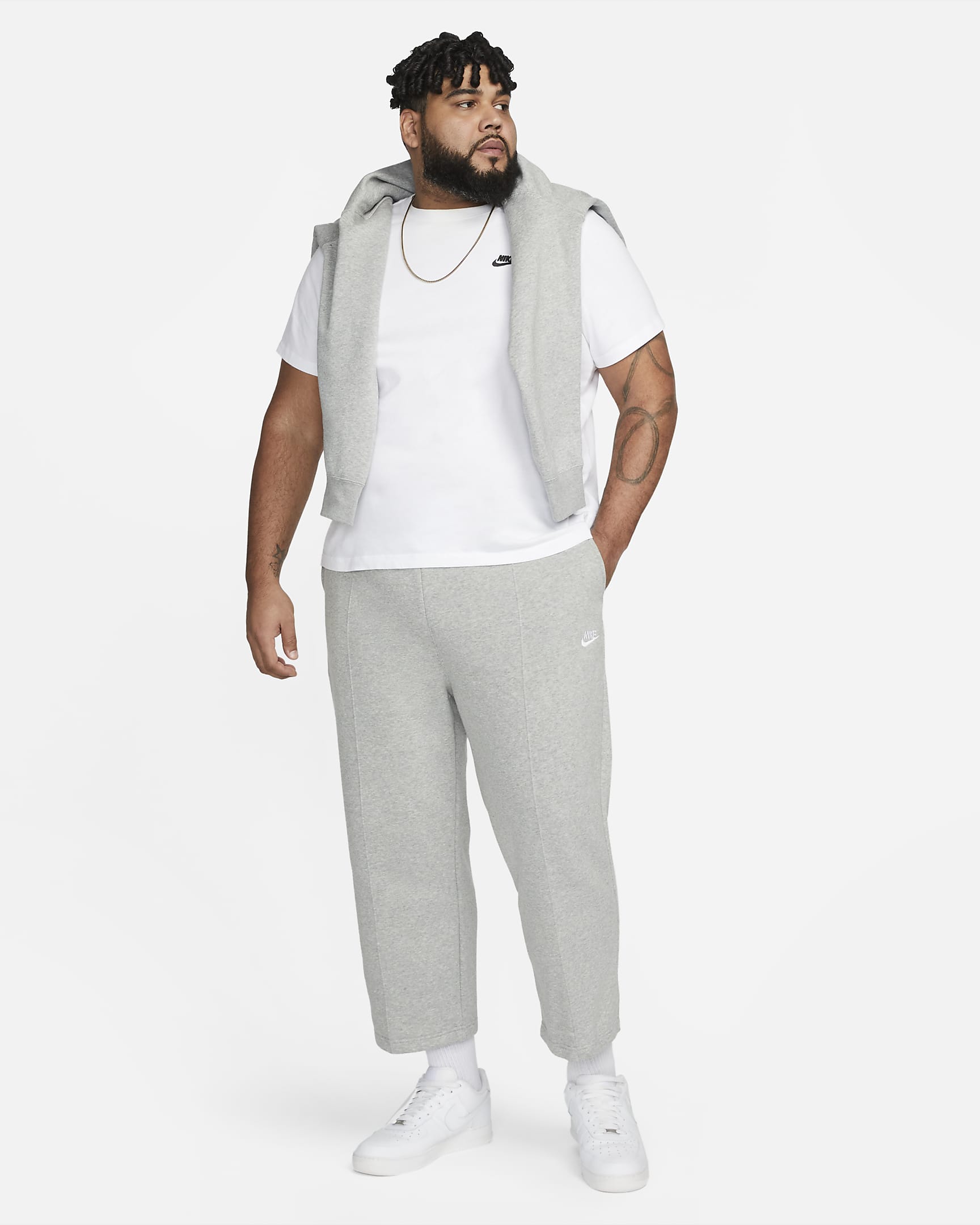 Nike Club Fleece Men's Cropped Pants - Dark Grey Heather/White