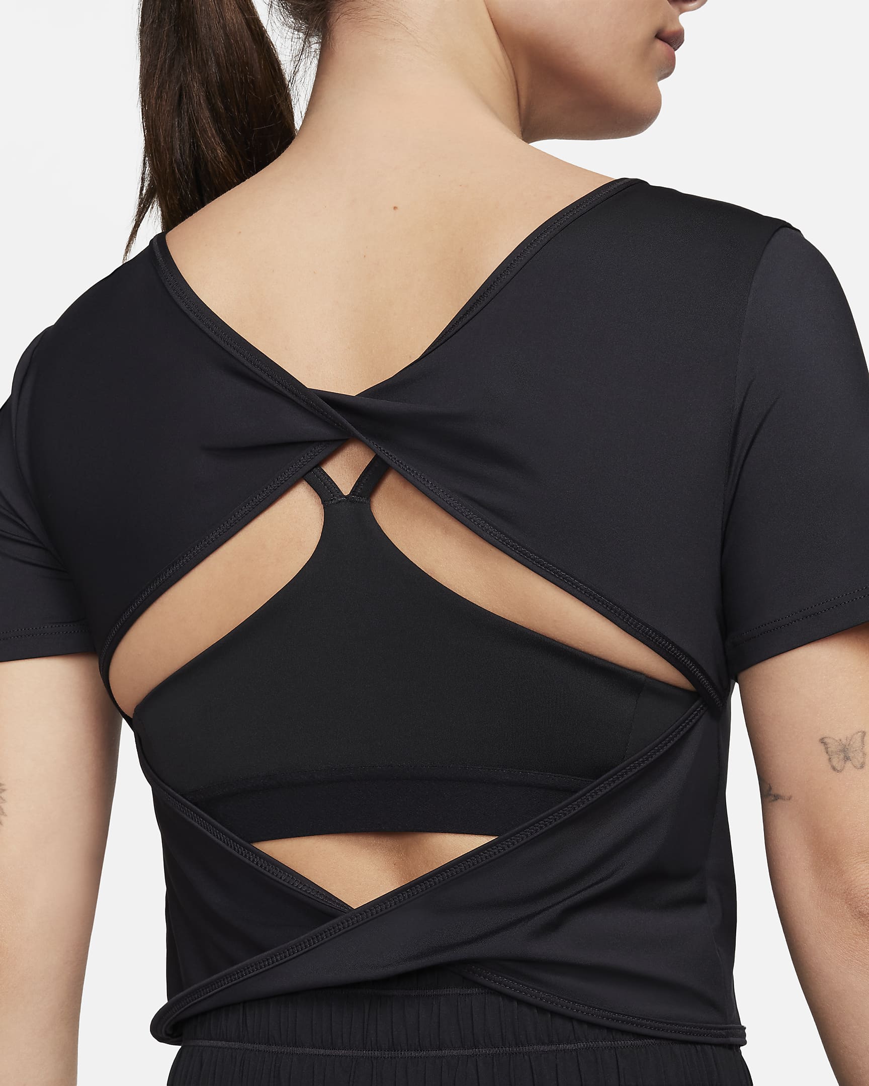 Nike One Classic Dri-FIT Twist-Crop Top mit kurzen Ärmeln für Damen - Schwarz/Schwarz