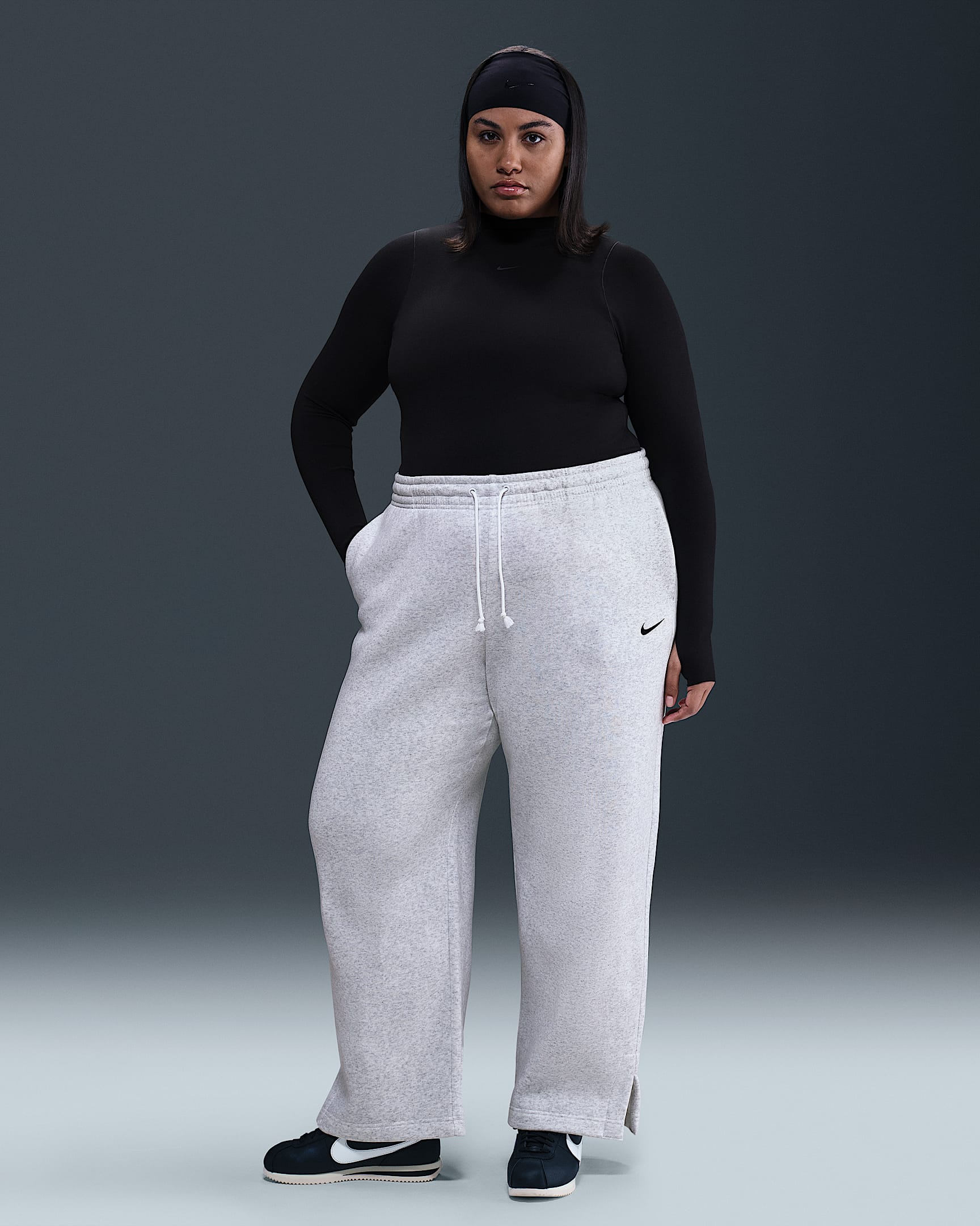 Nike Sportswear Phoenix Fleece Women's High-Waisted Trousers (Plus Size) - Birch Heather/Black