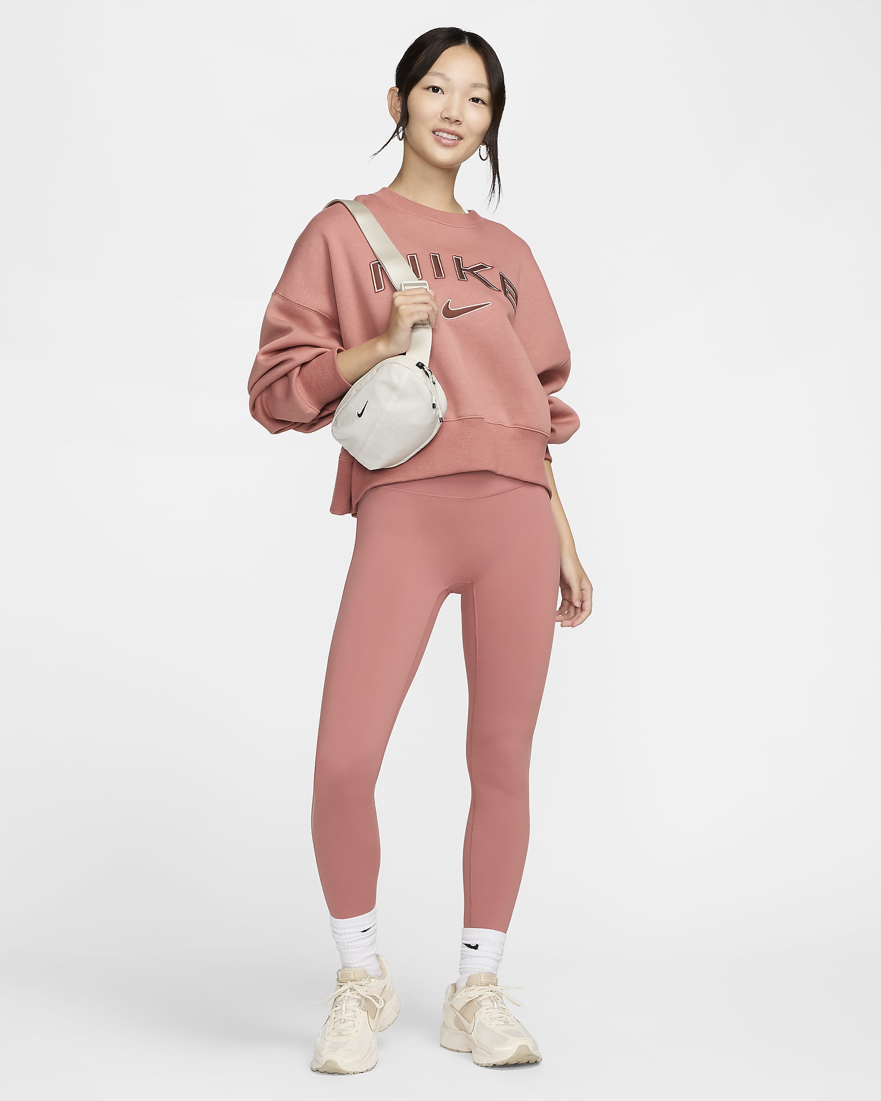 Nike One Seamless Front 女款高腰全長內搭褲 - Canyon Pink/黑色