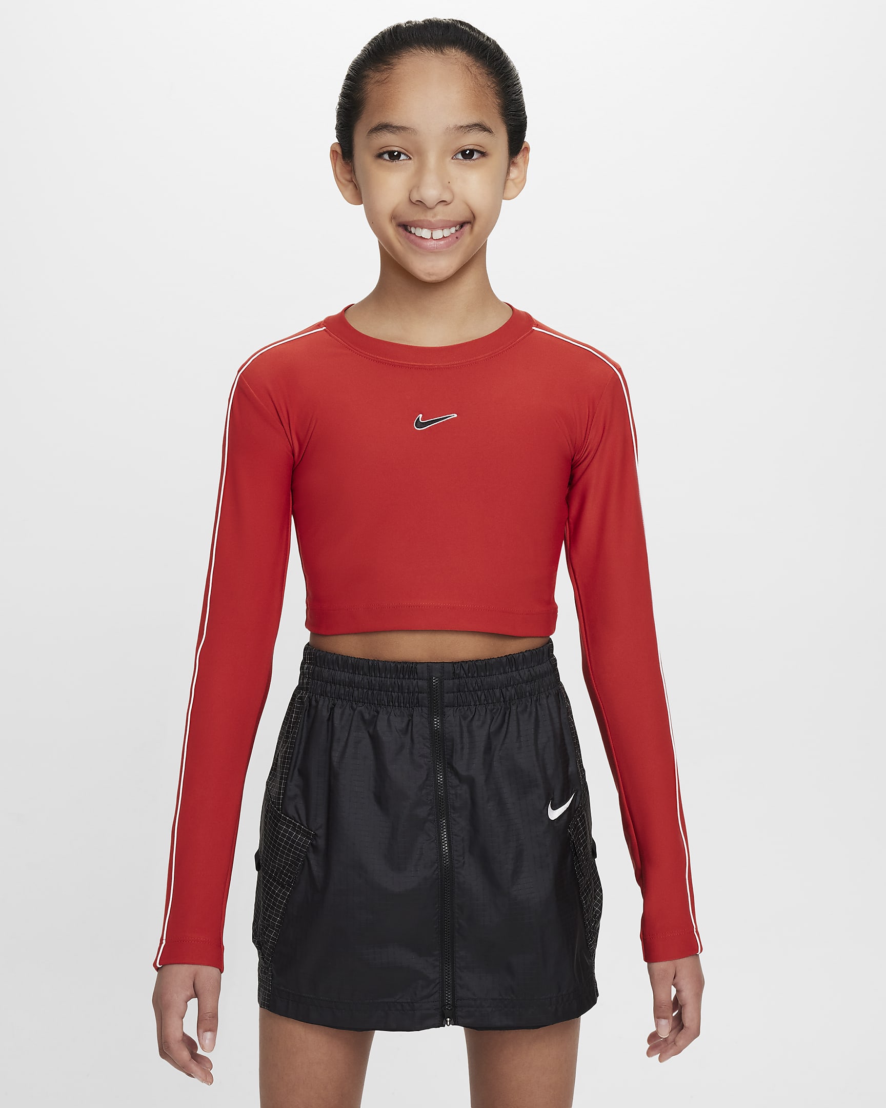Långärmad kort tröja Nike Sportswear för ungdom (tjejer) - Mystic Red/Vit