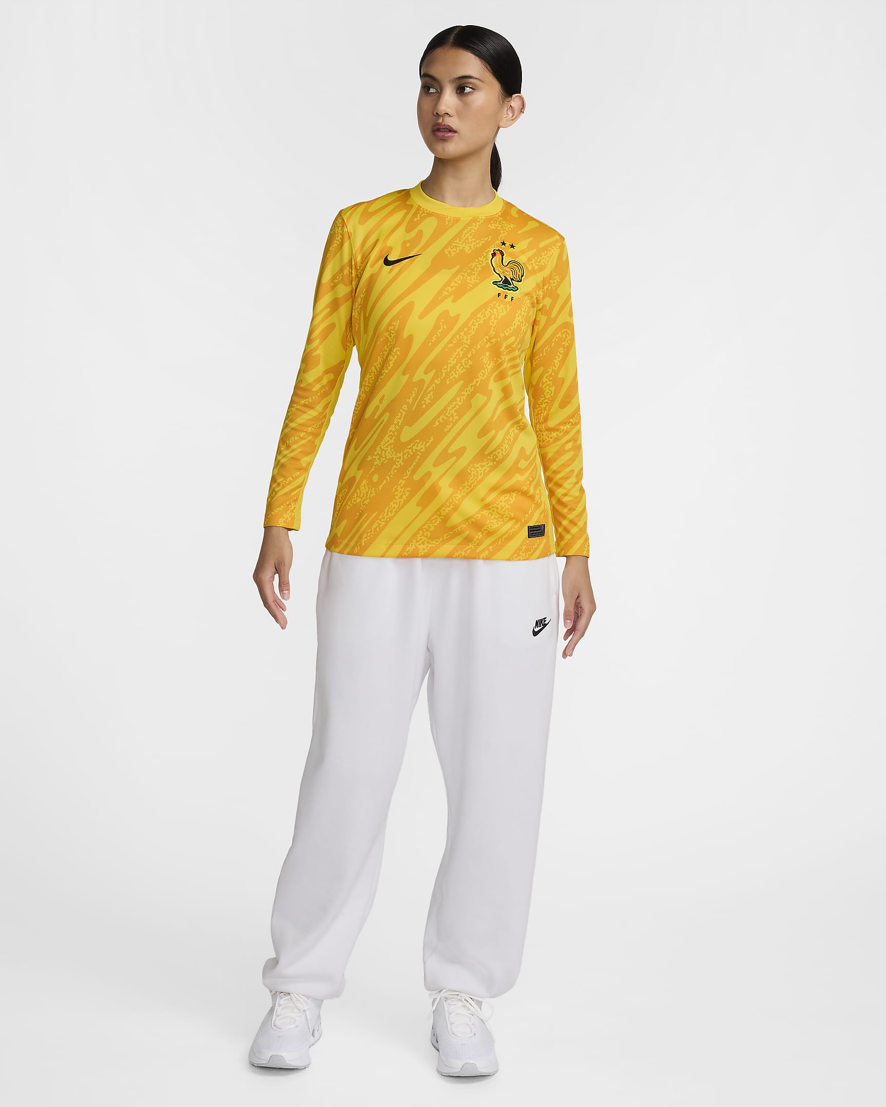 FFF 2024 Stadium Goalkeeper Nike Replika Fußballtrikot mit Dri-FIT-Technologie für Damen - Tour Yellow/University Gold/Schwarz