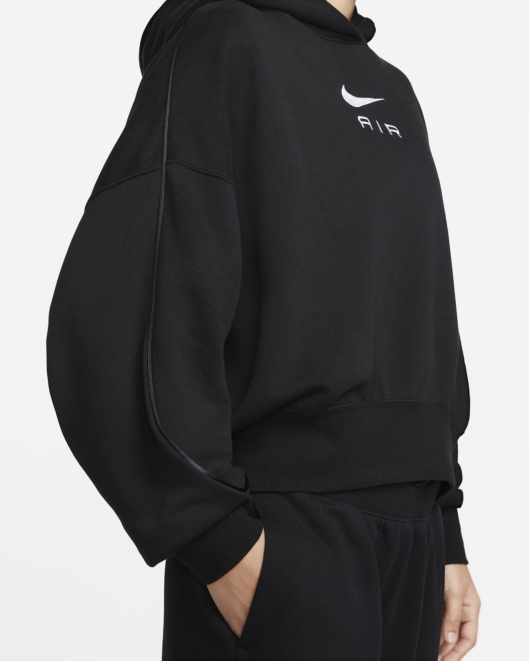 Sweat à capuche en tissu Fleece Nike Air pour Femme - Noir/Noir/Blanc