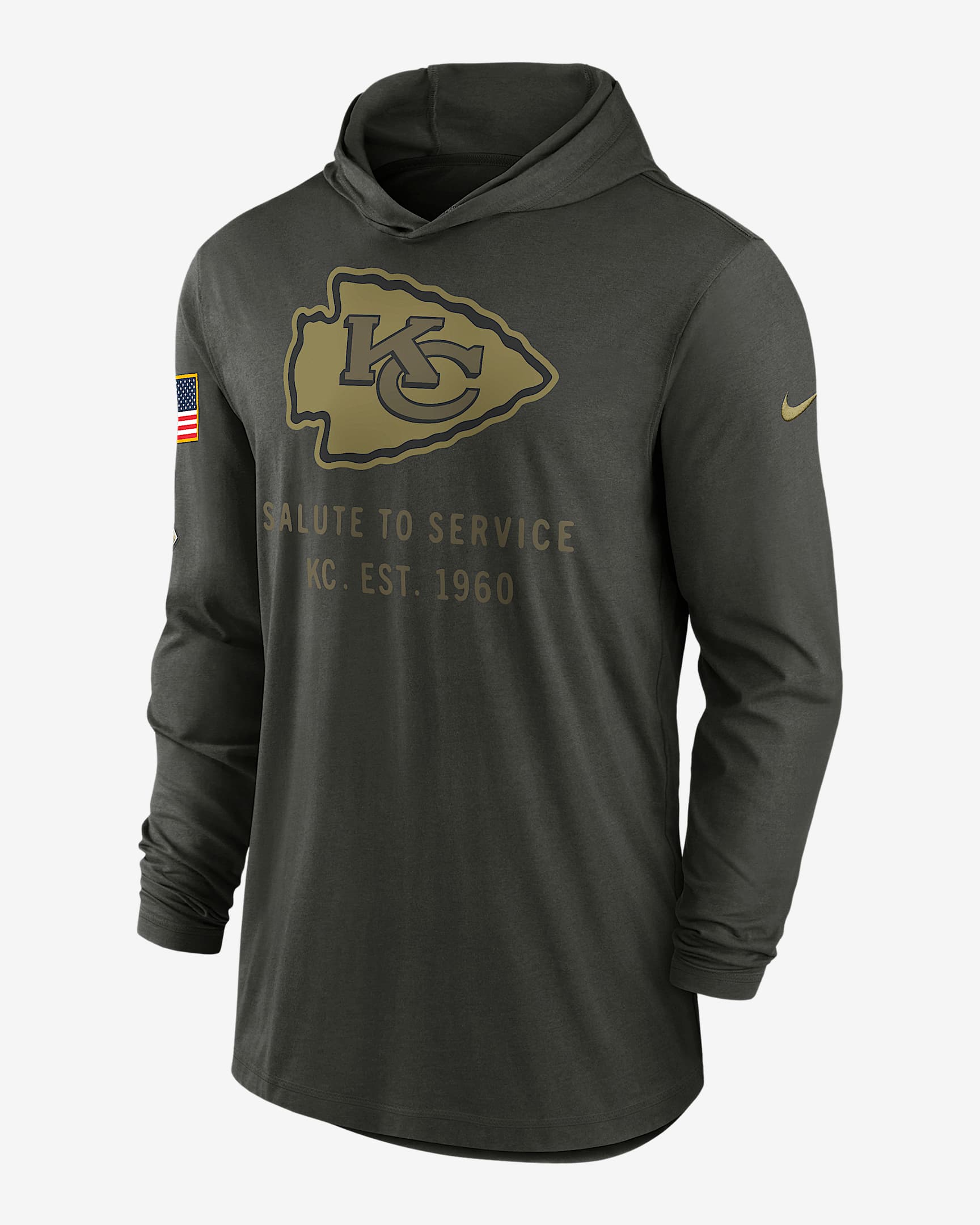 Kansas City Chiefs Salute to Service Sideline Men’s Nike Dri-FIT NFL Long-Sleeve Hooded Top - Forest Green