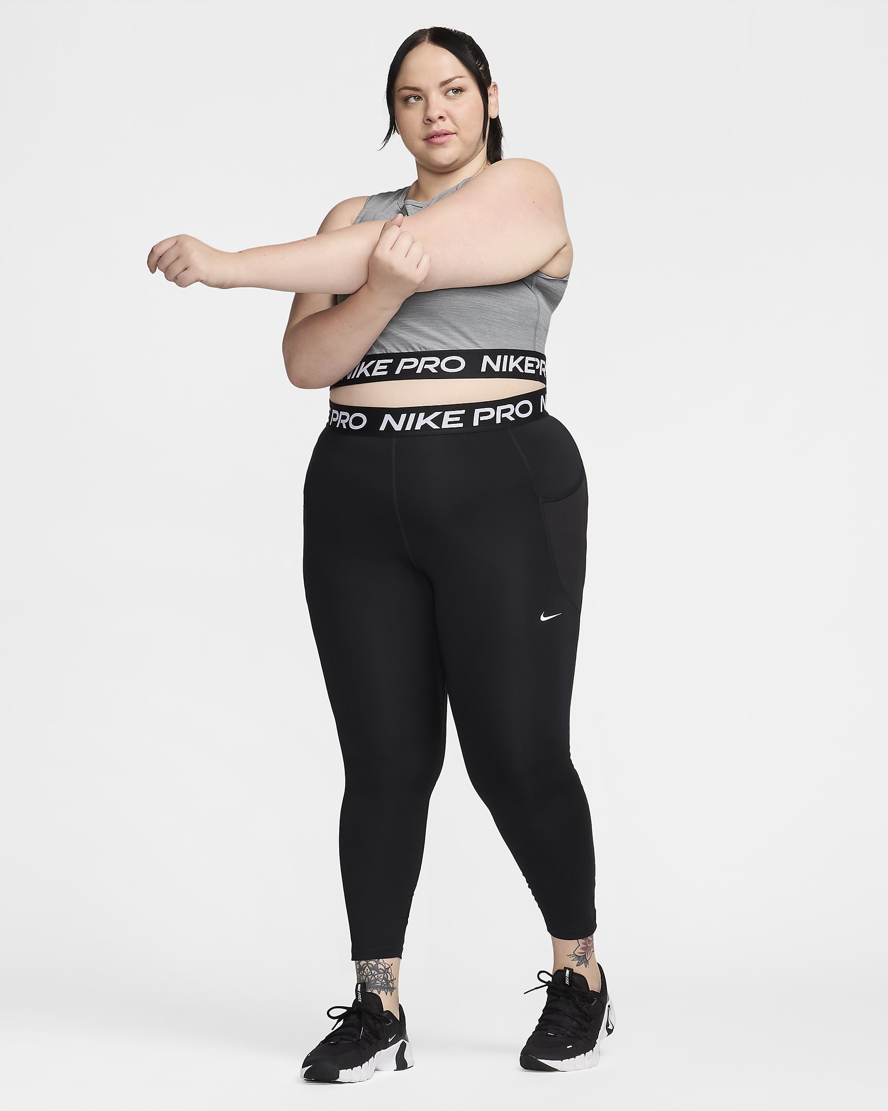 Nike Pro Women's Dri-FIT Cropped Tank Top (Plus Size) - Smoke Grey/Heather/White