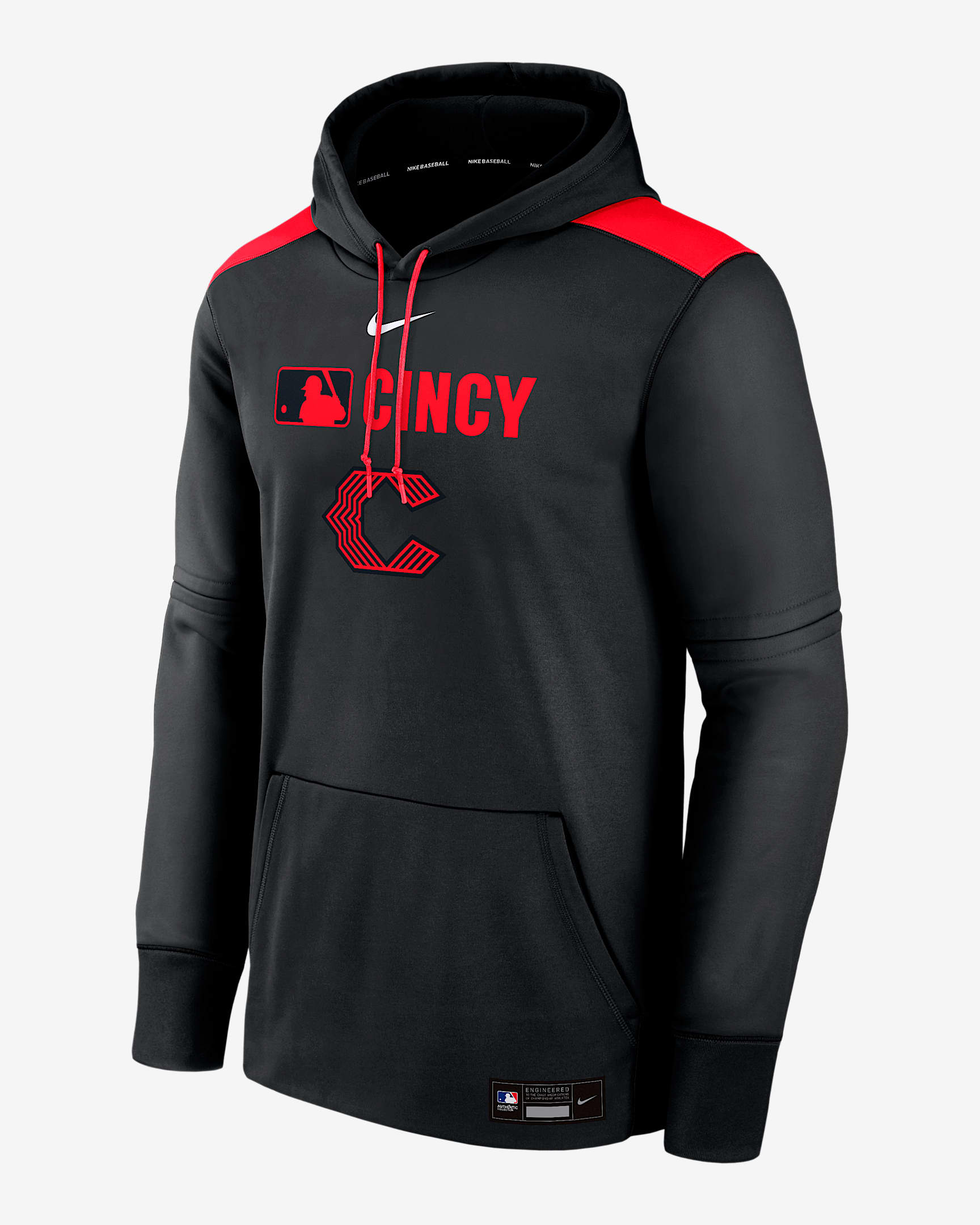 Cincinnati Reds Authentic Collection City Connect Men's Nike Therma MLB Pullover Hoodie - Black