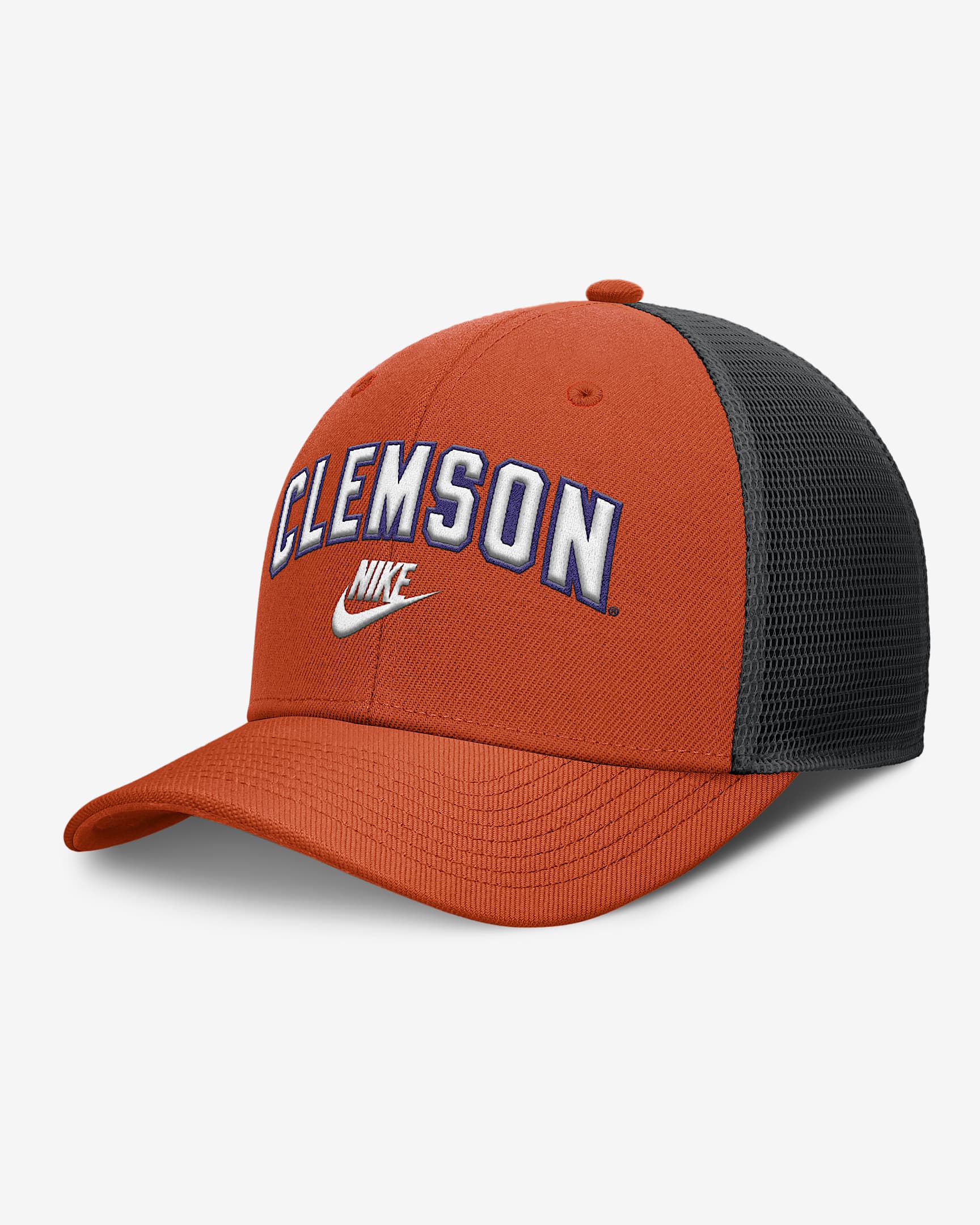 Clemson Legacy Arch Rise Men's Nike Dri-FIT College Trucker Adjustable Hat - Orange
