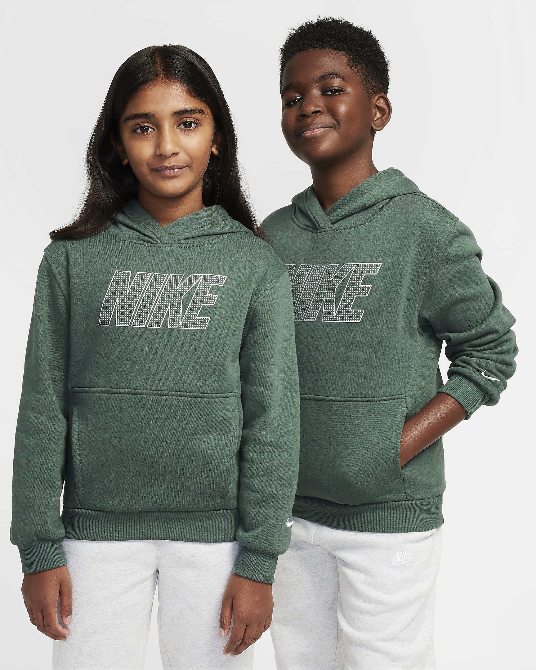 Nike Sportswear Club Fleece Big Kids' Pullover Hoodie - Vintage Green/Metallic Silver