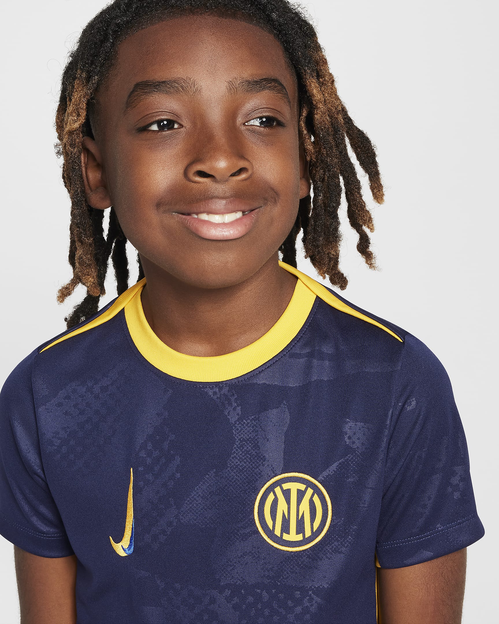 Inter Milan Academy Pro Third Older Kids' Nike Dri-FIT Football Pre-Match Top - Blackened Blue/University Gold/Lyon Blue