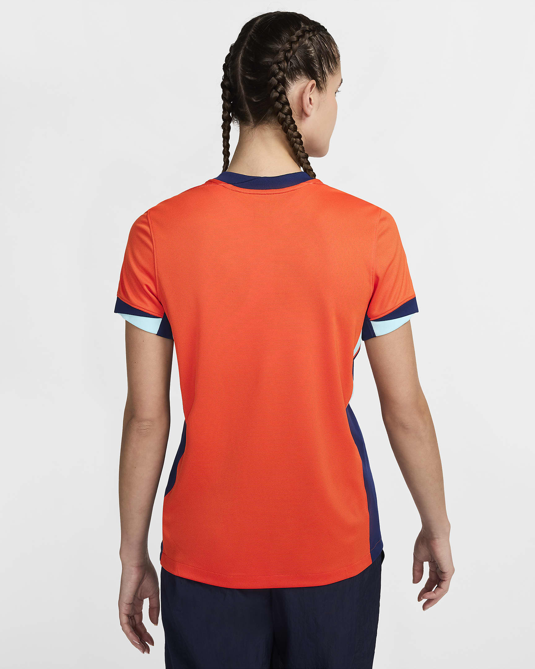 Nederland (herenelftal) 2024/25 Stadium Thuis Nike Dri-FIT replica voetbalshirt voor dames - Safety Orange/Blue Void/Copa/Blue Void