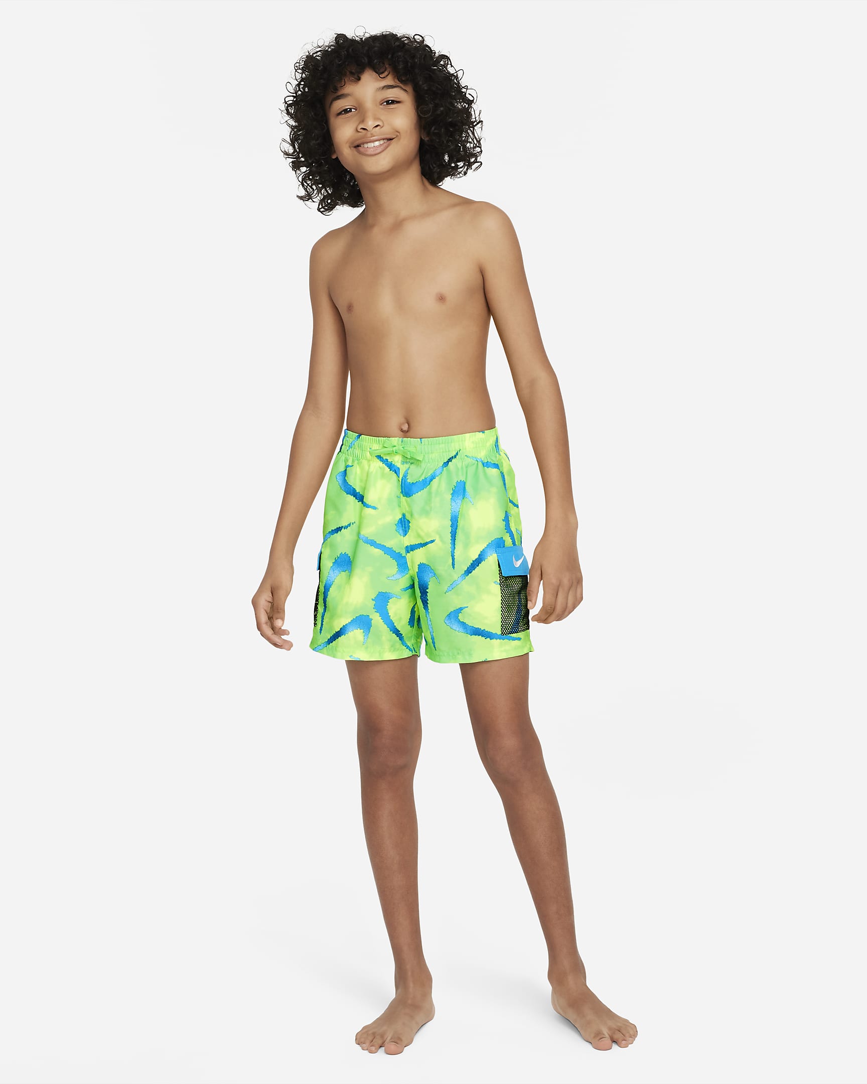 Nike Swim Older Kids' (Boys') 10cm (approx.) Volley Swimming Shorts - Green Strike/Blue Lightning/Volt Glow/White