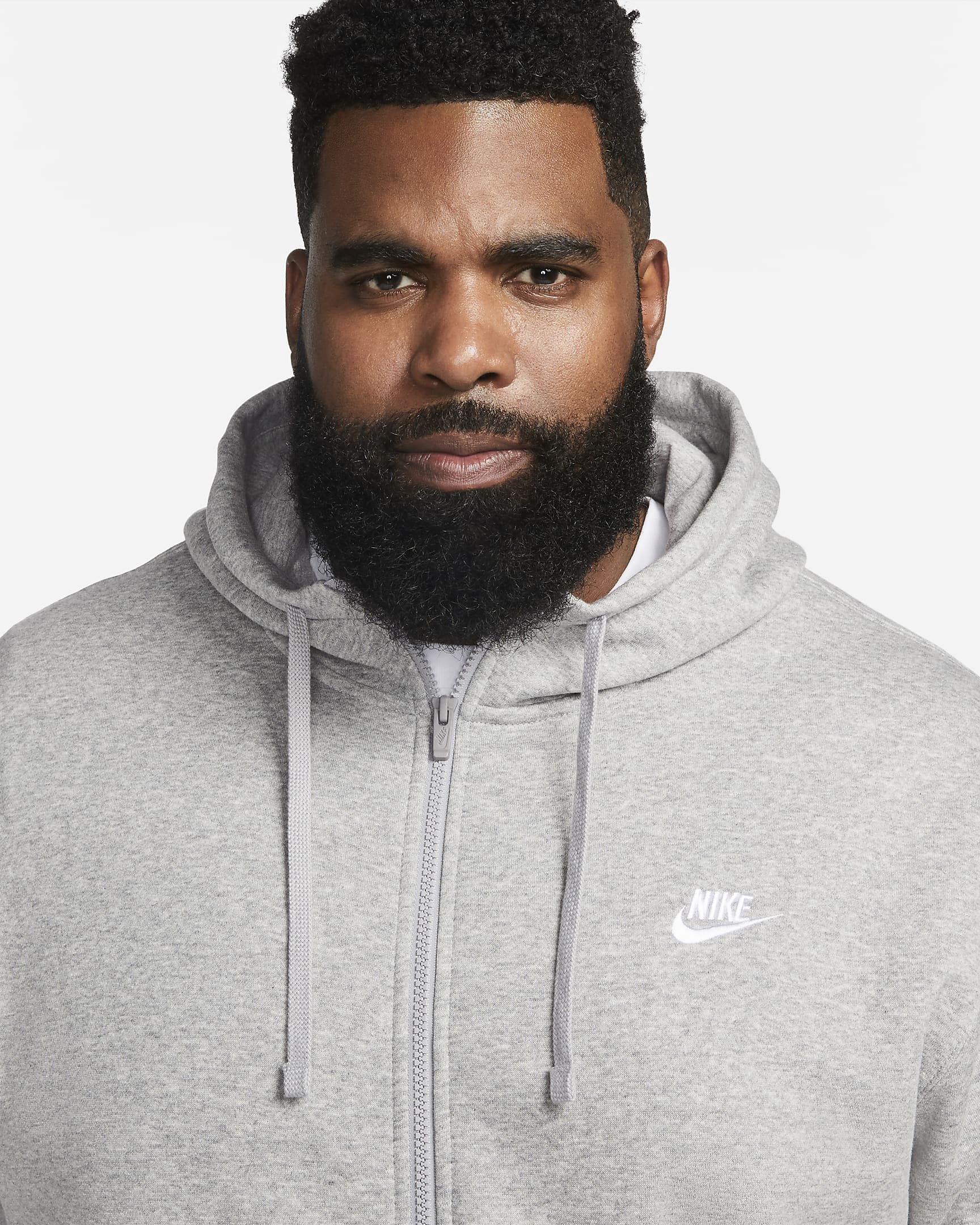 Nike Sportswear Club Fleece hettejakke til herre - Dark Grey Heather/Matte Silver/Hvit