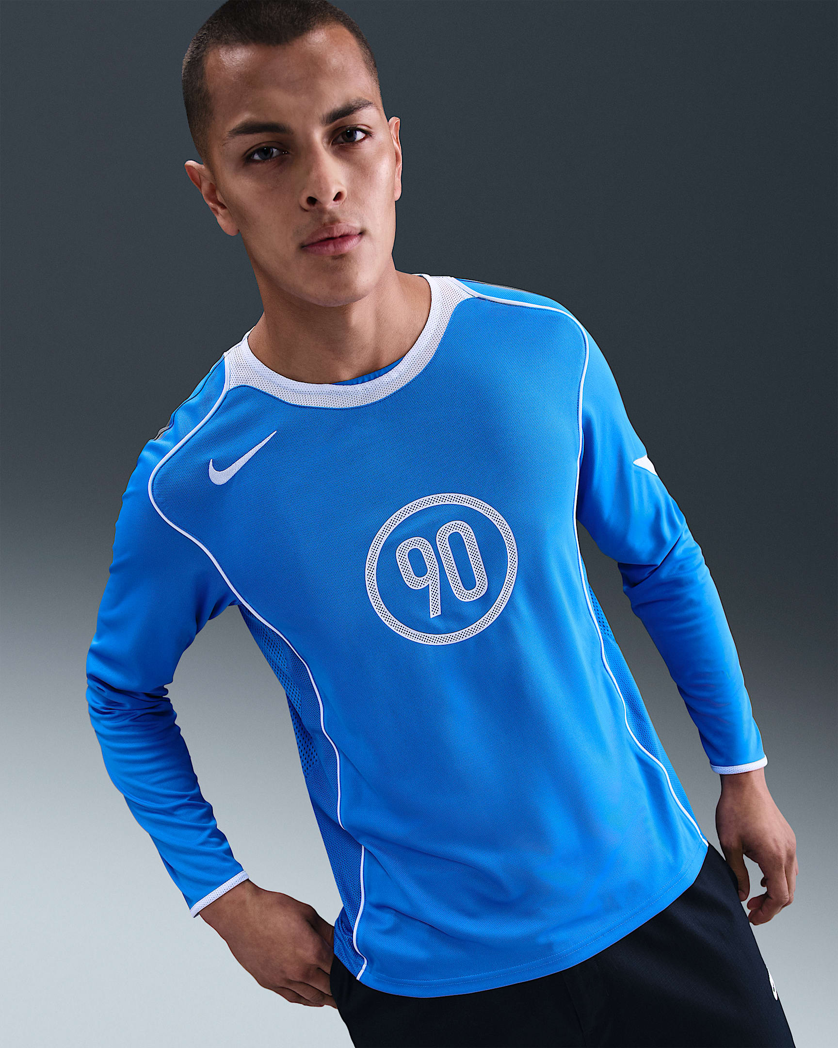 Nike Total 90 Men's Dri-FIT Long-Sleeve Soccer Top - Light Photo Blue/White/White/White