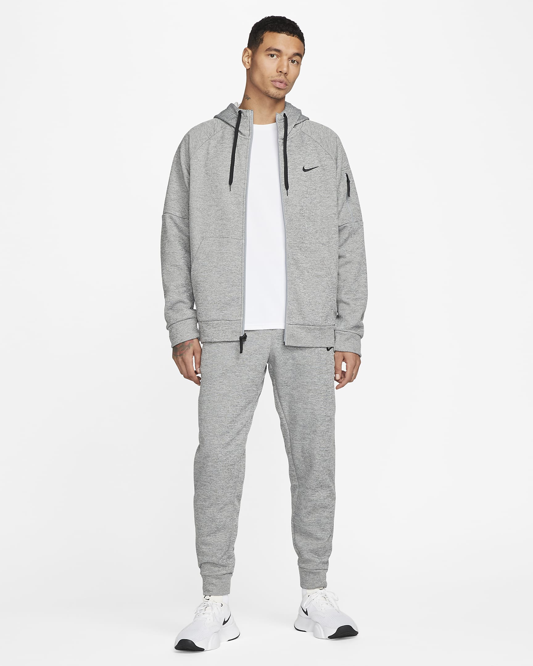Nike Therma Men's Therma-FIT Full-Zip Fitness Top - Dark Grey Heather/Particle Grey/Black